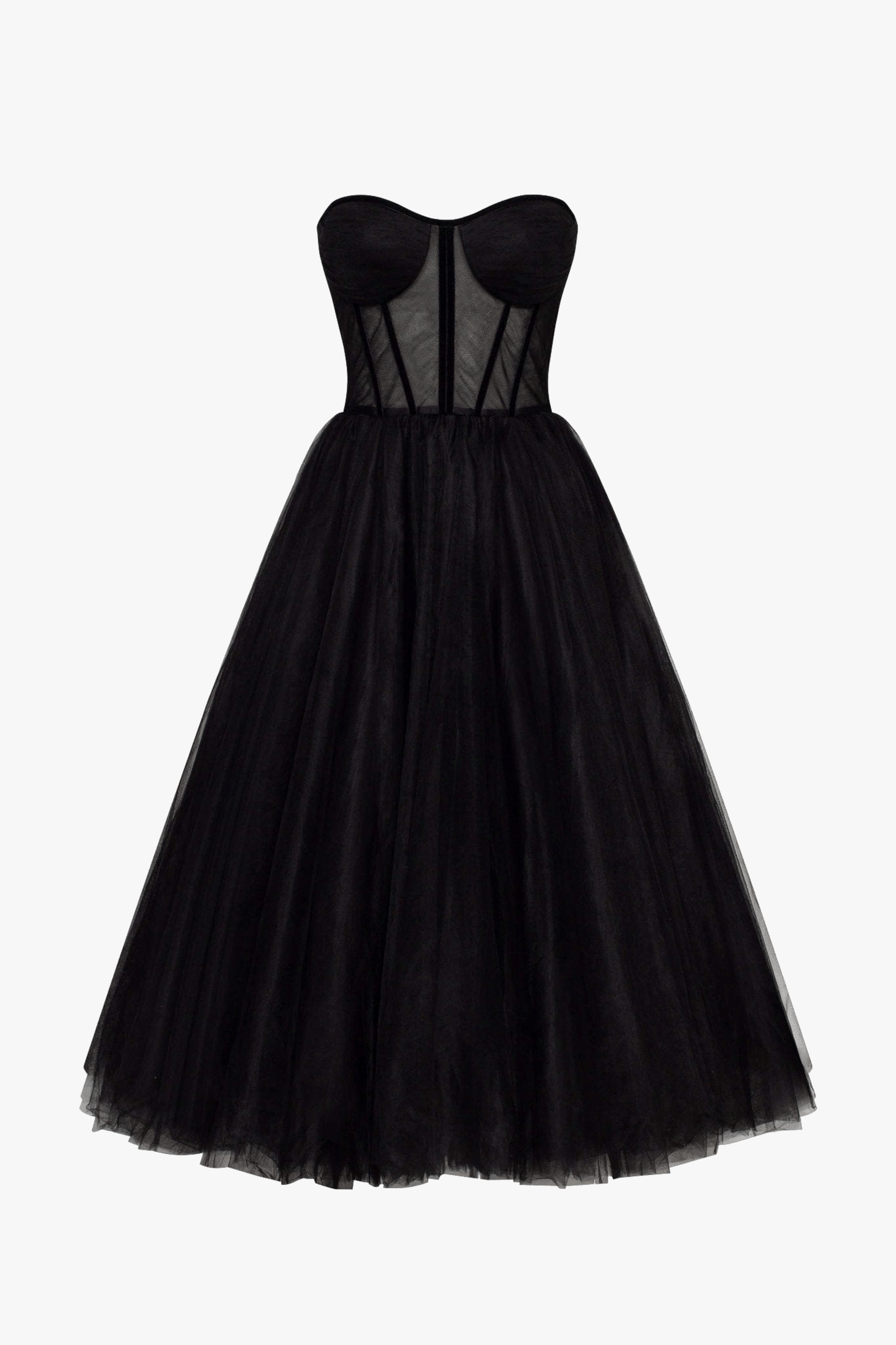 Black Strapless Puffy Midi Tulle Dress made by Milla