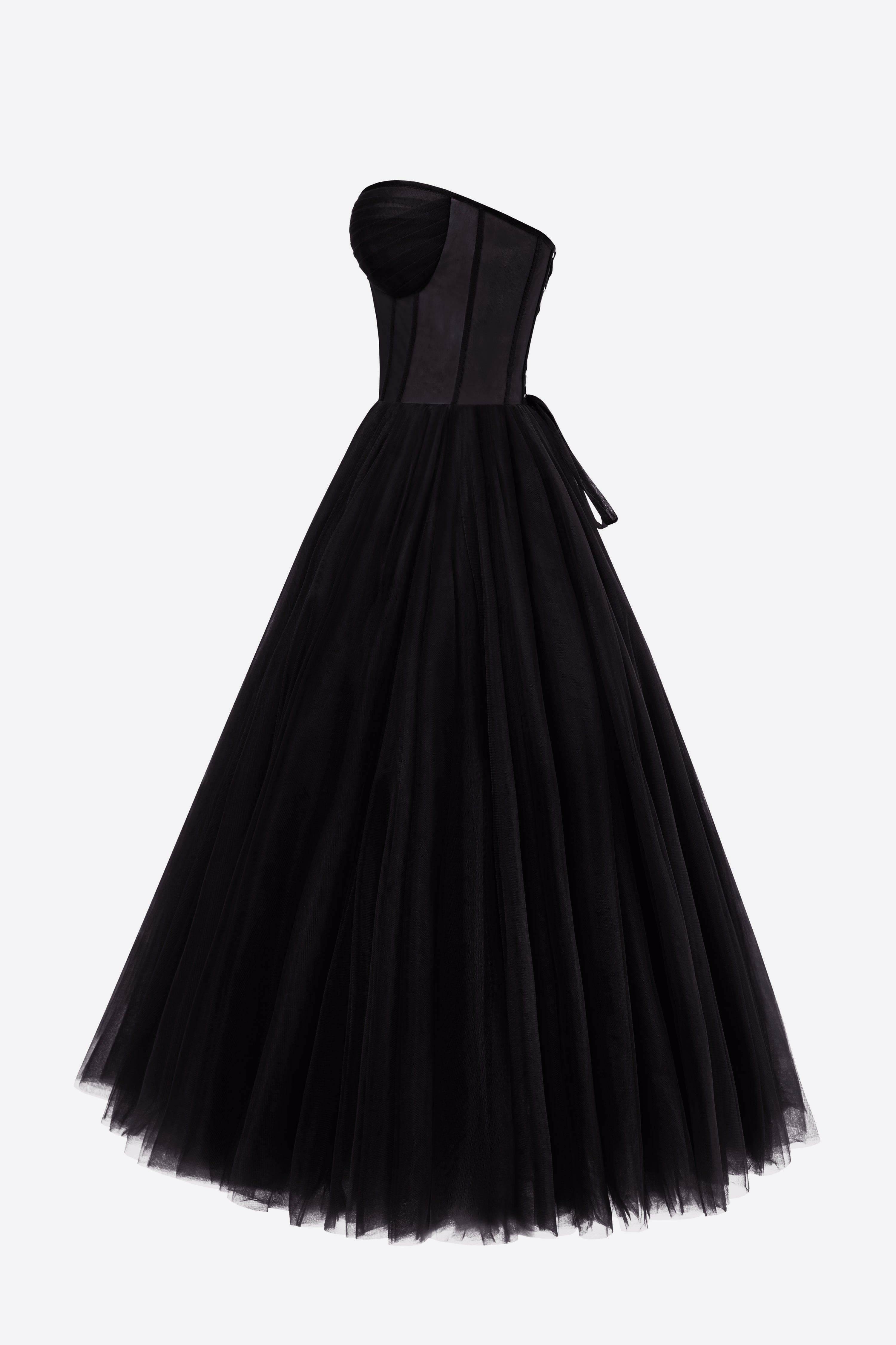 Black Strapless Puffy Midi Tulle Dress made by Milla