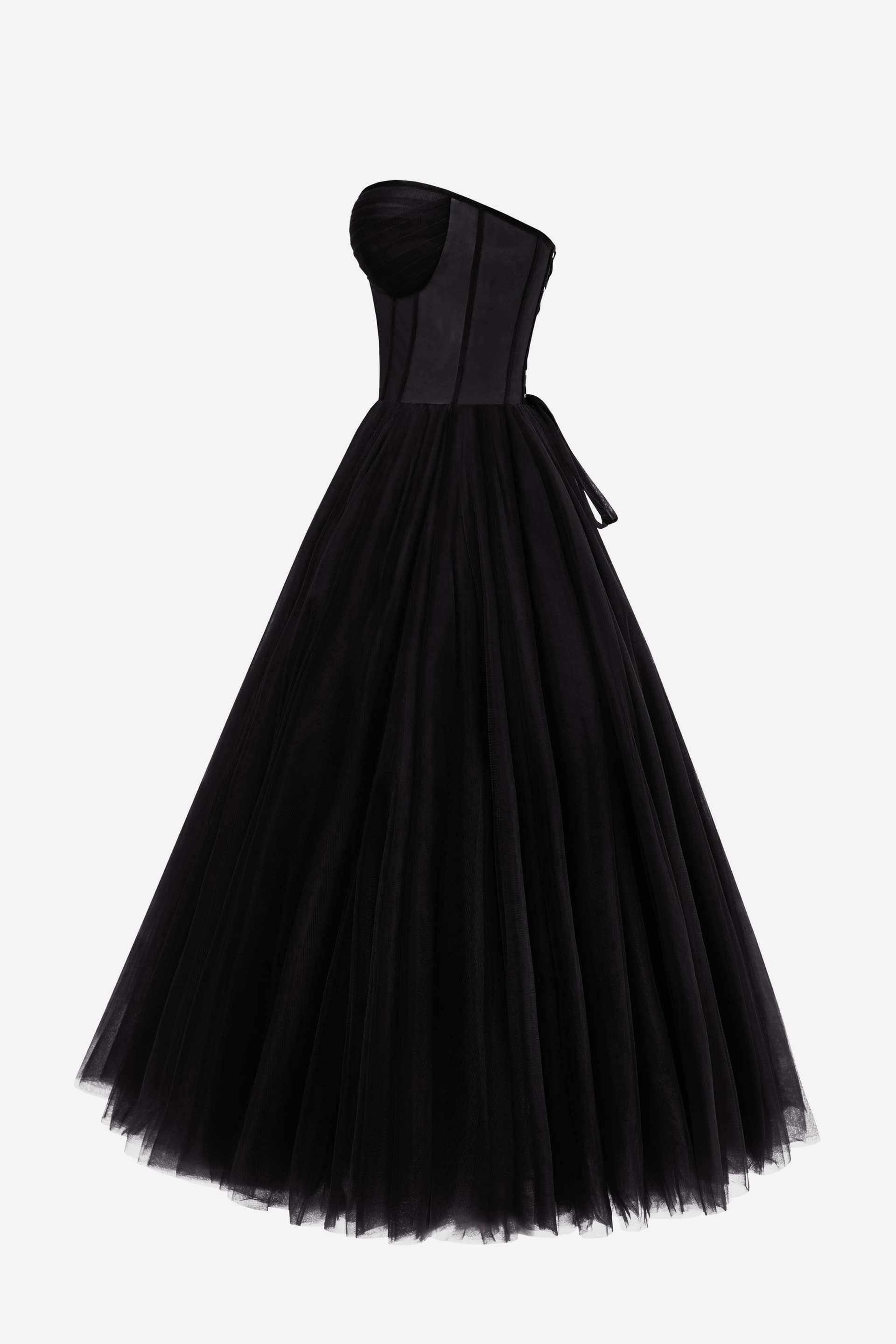 Black Strapless Puffy Midi Tulle Dress made by Milla