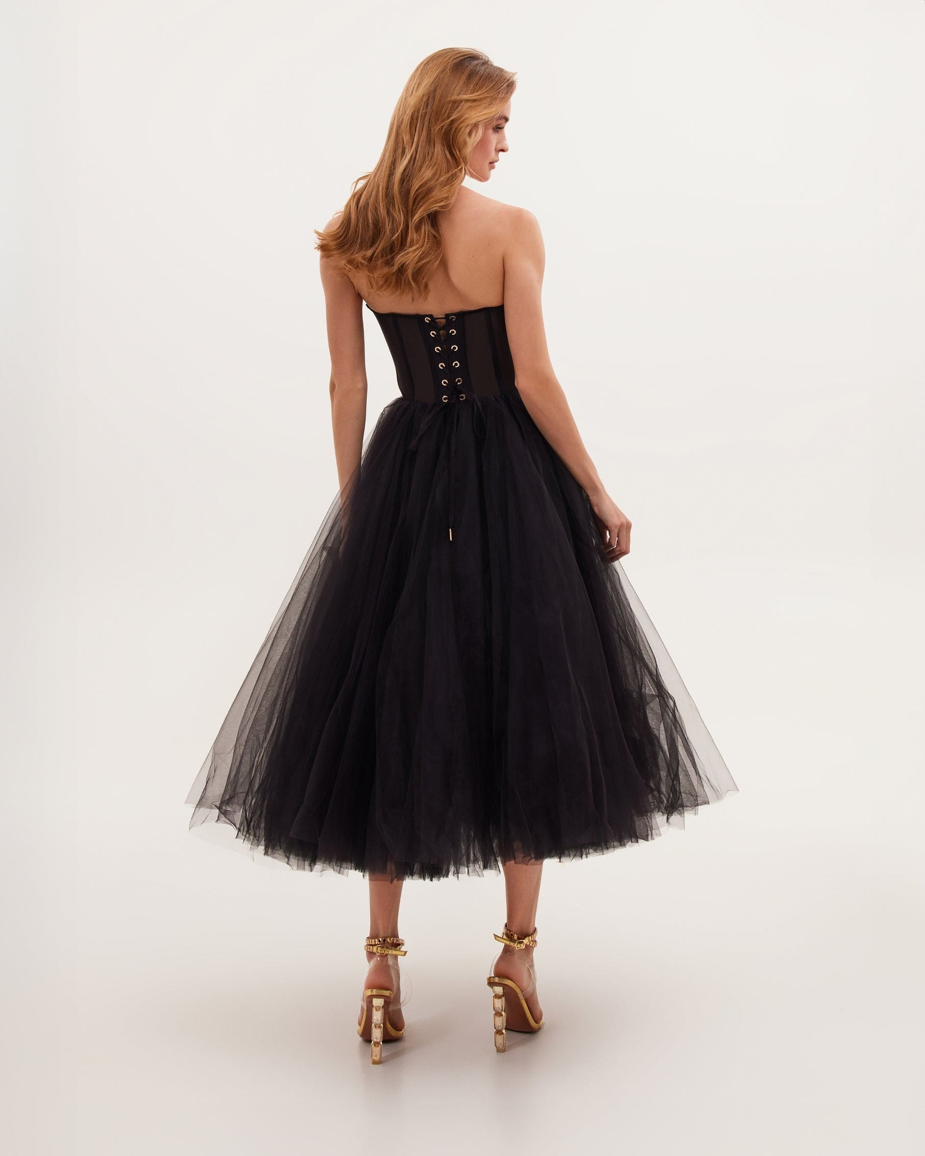 Black Strapless Puffy Midi Tulle Dress made by Milla