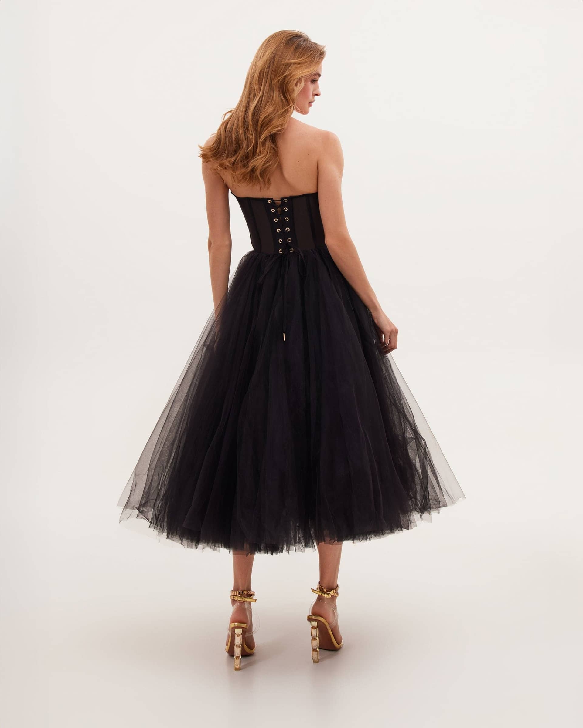 Black Strapless Puffy Midi Tulle Dress made by Milla
