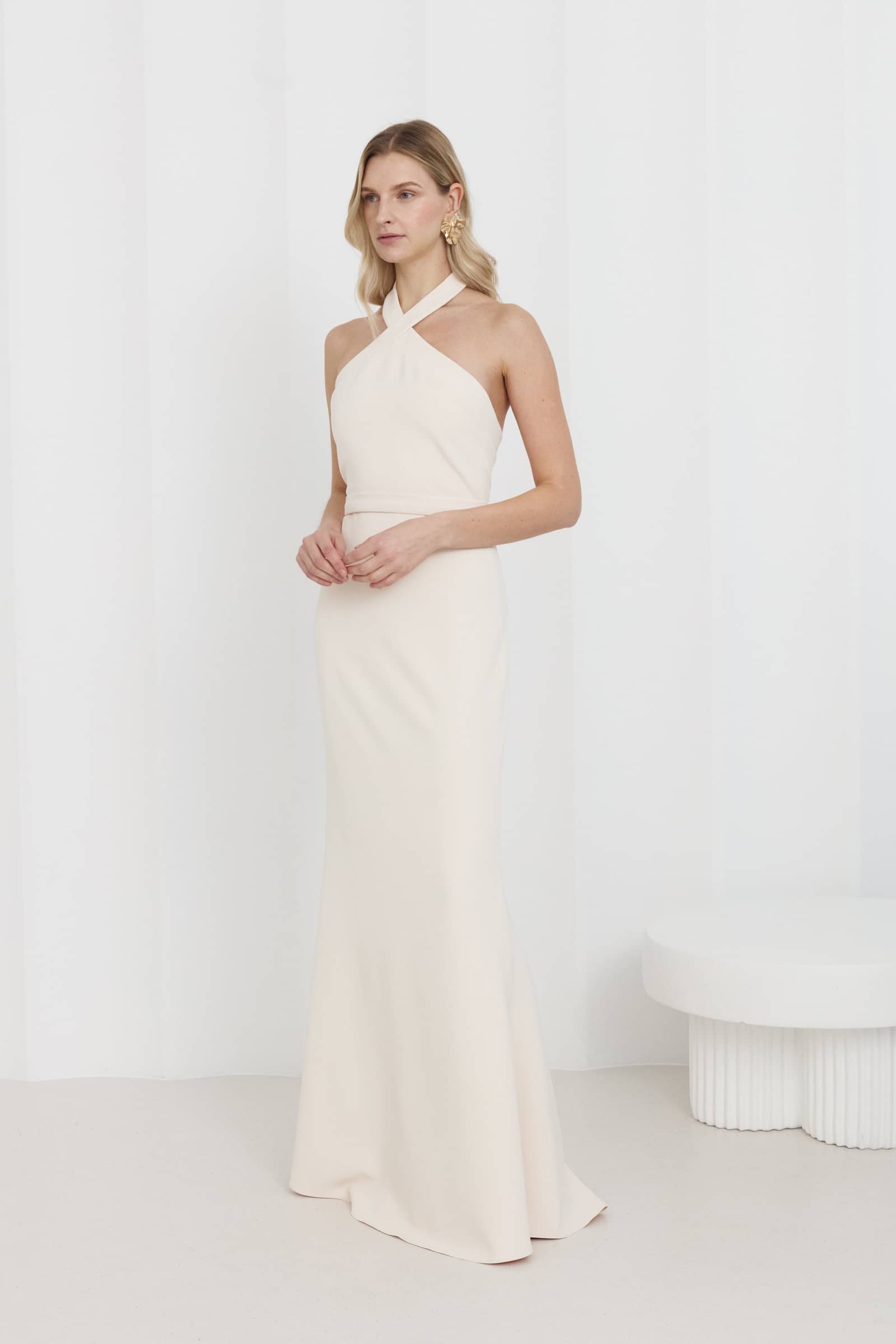 GISEL Cream Off-Shoulder Long Evening Dress made by UNDRESS