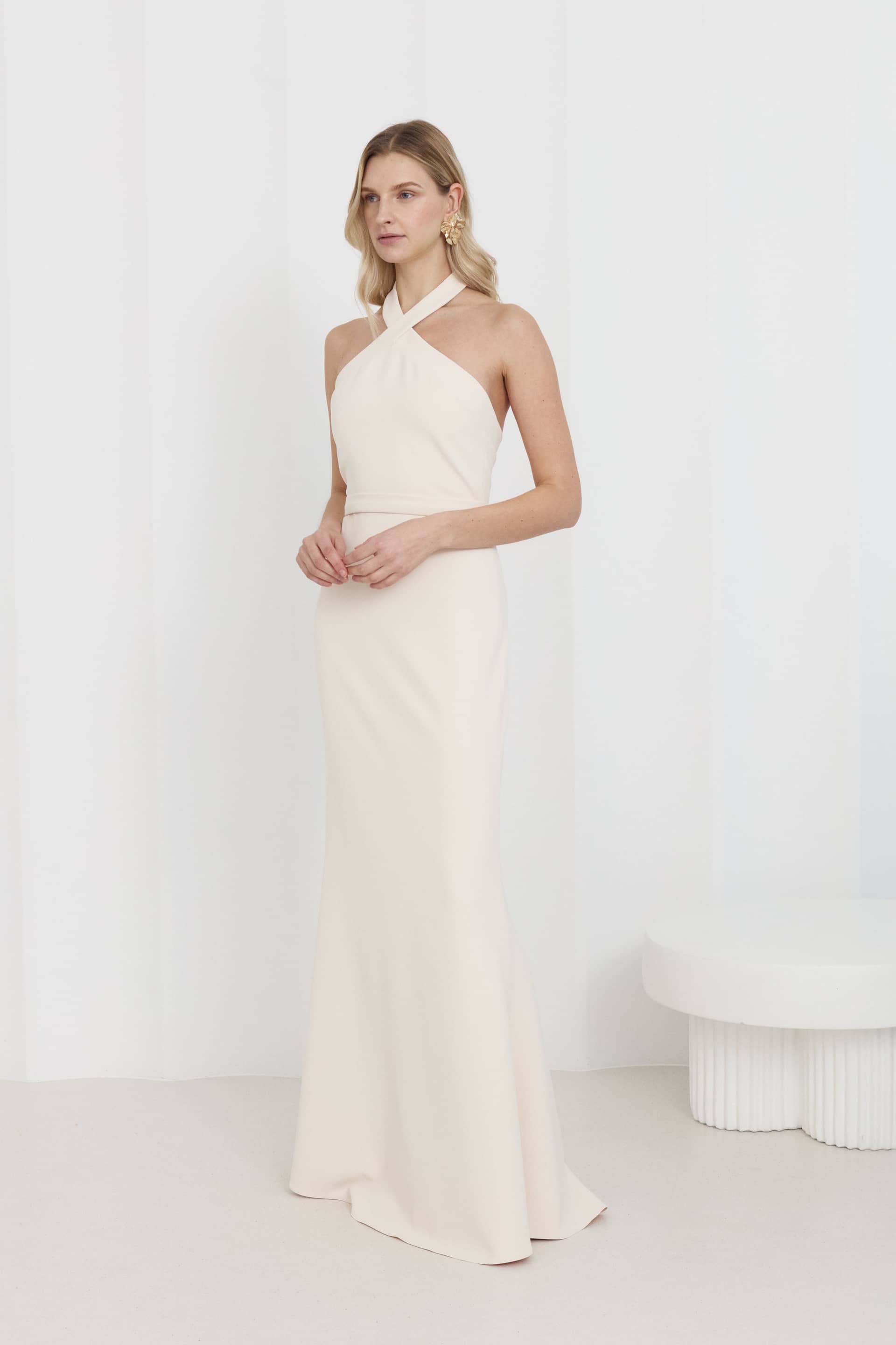 GISEL Cream Off-Shoulder Long Evening Dress made by UNDRESS