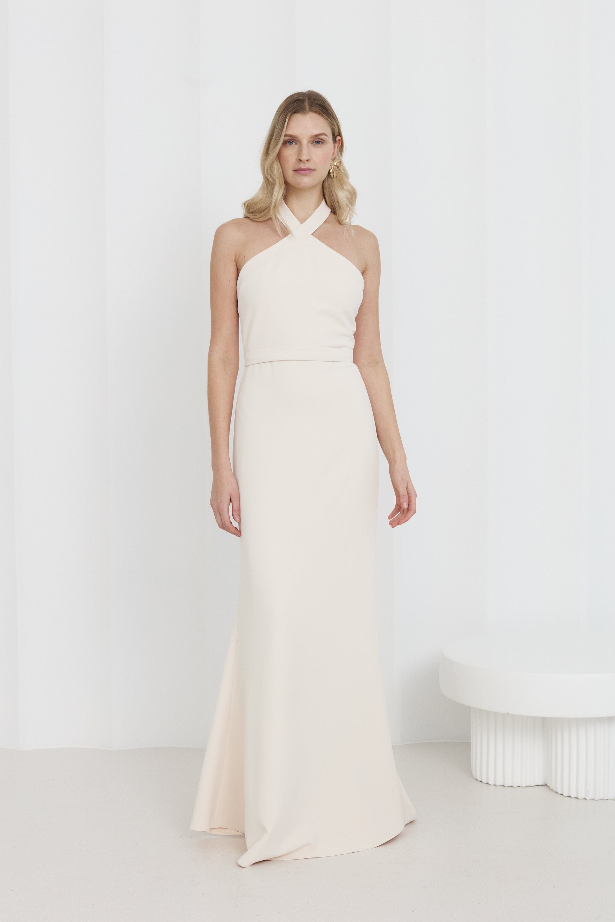 GISEL Cream Off-Shoulder Long Evening Dress made by UNDRESS