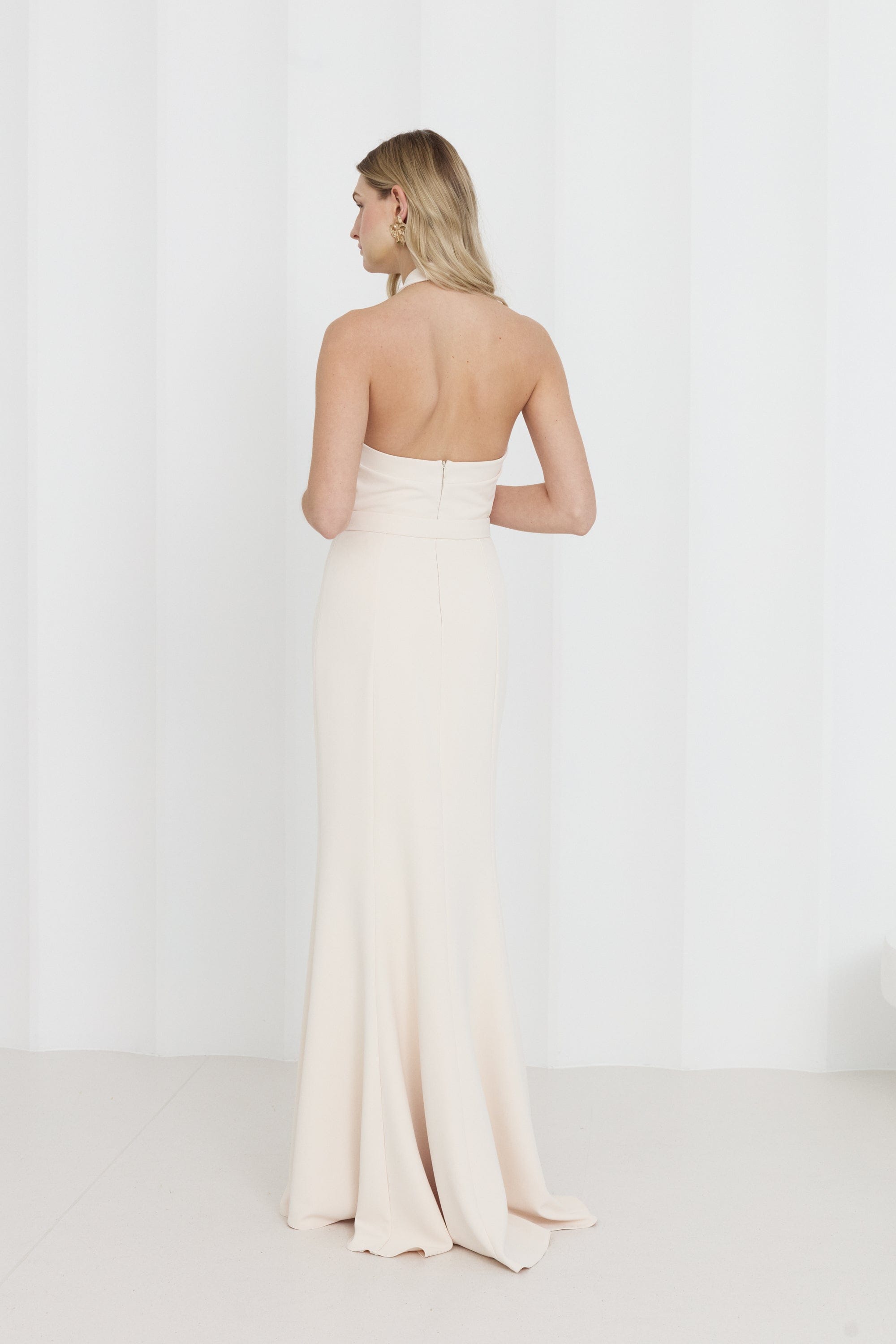 GISEL Cream Off-Shoulder Long Evening Dress made by UNDRESS