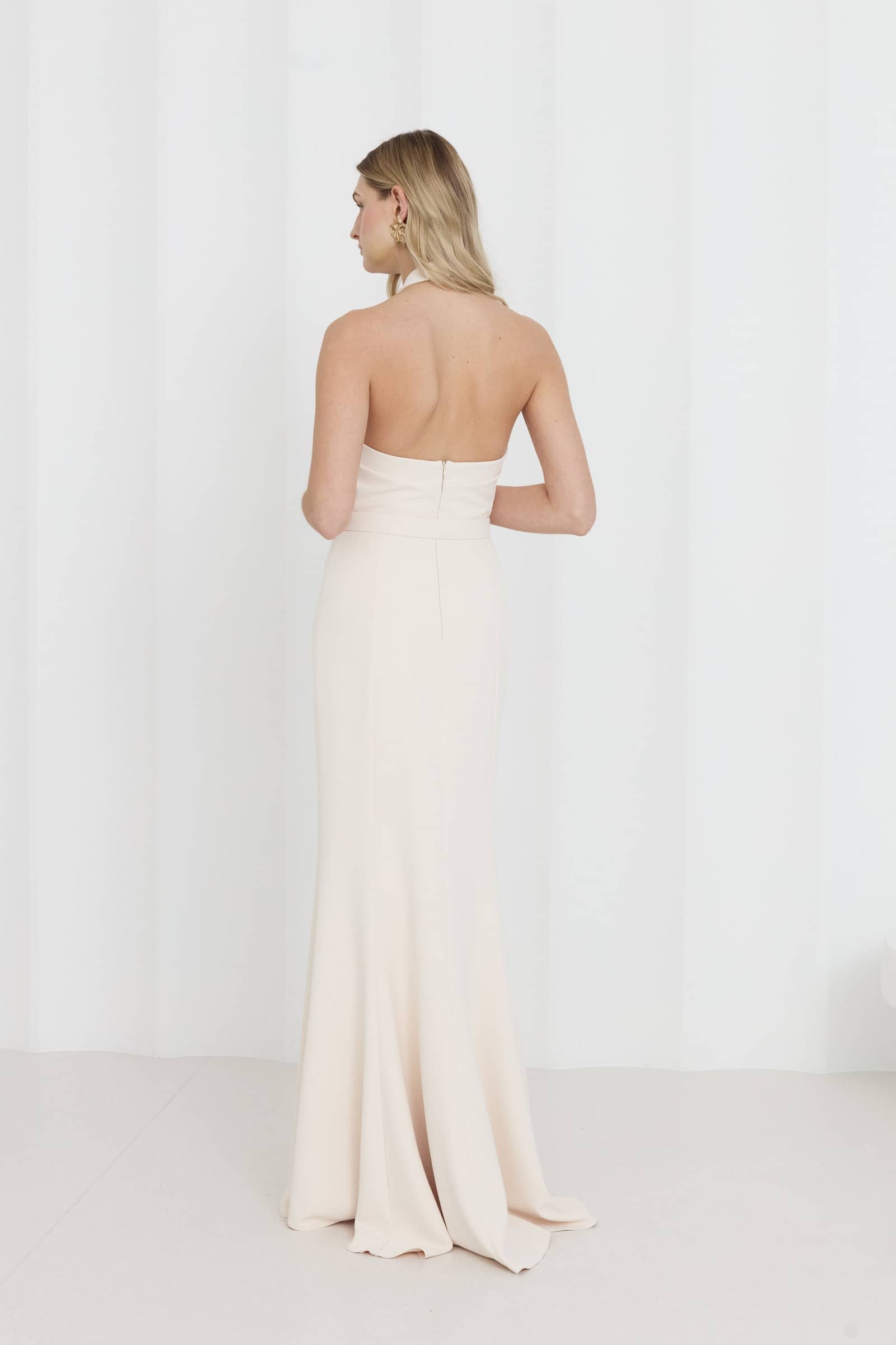 GISEL Cream Off-Shoulder Long Evening Dress made by UNDRESS