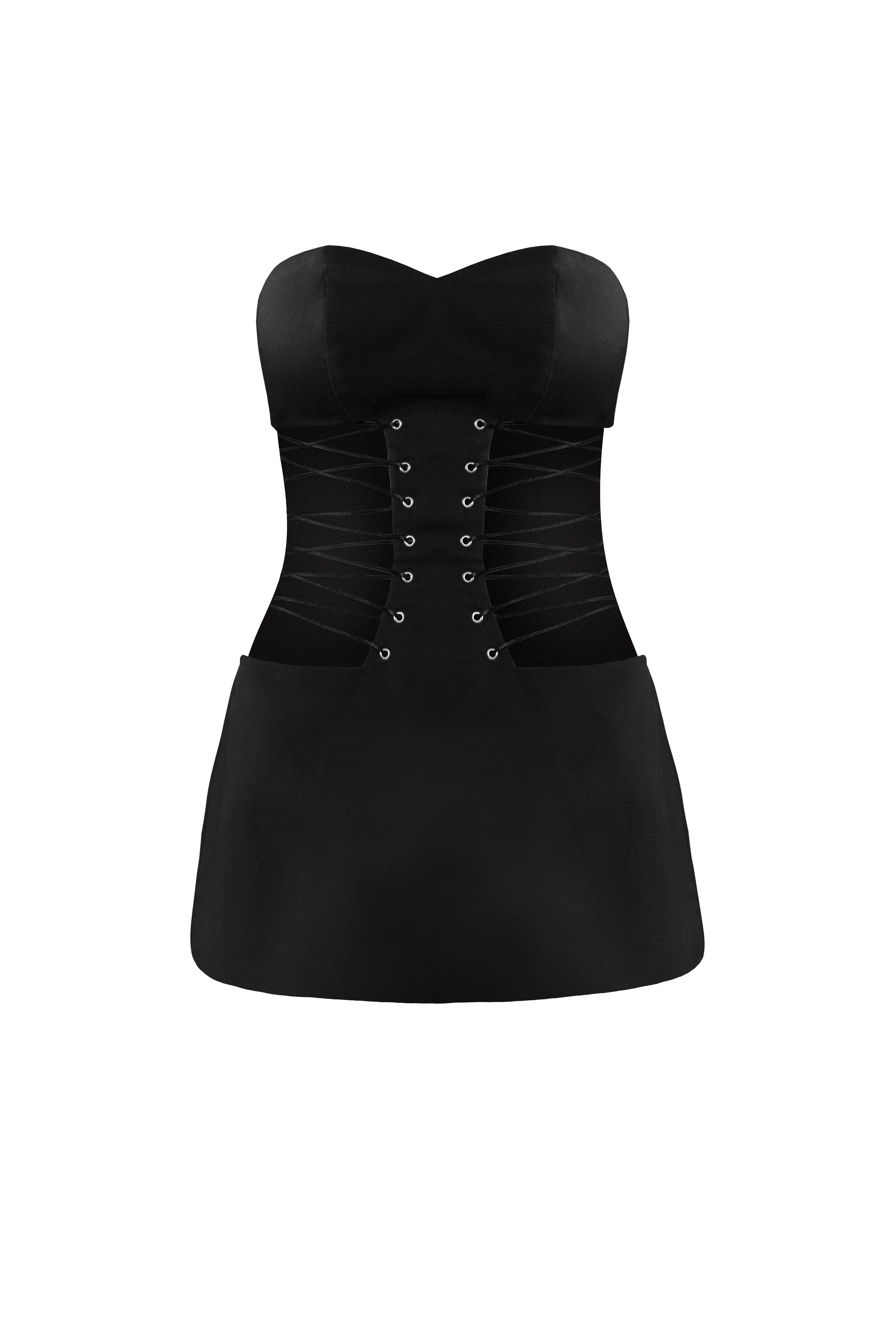 Lace-Up Mini Dress in Black made by Vestiaire d'un Oiseau Libre