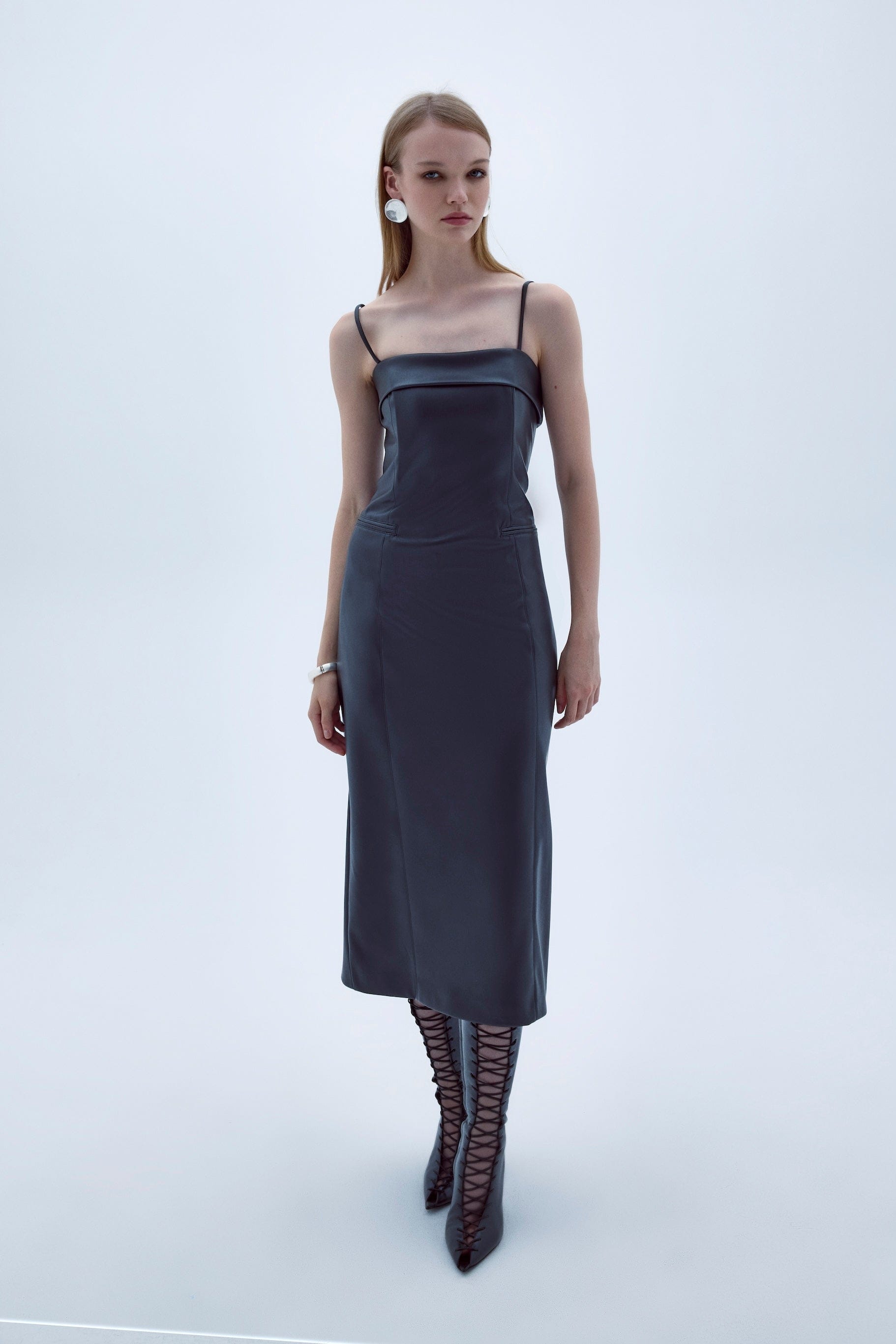 Gaia Vegan Leather Midi Dress made by Nazli Ceren