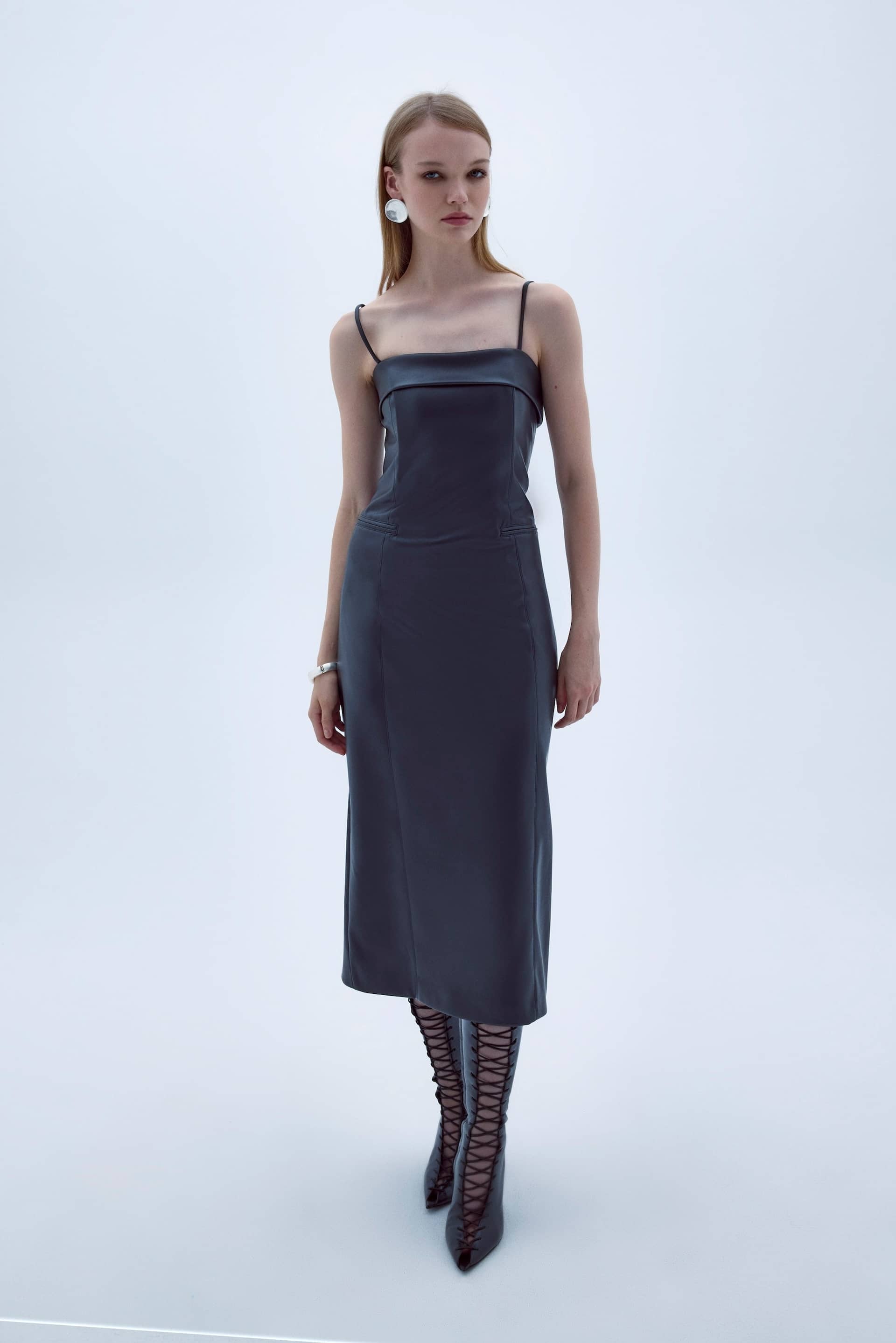 Gaia Vegan Leather Midi Dress made by Nazli Ceren
