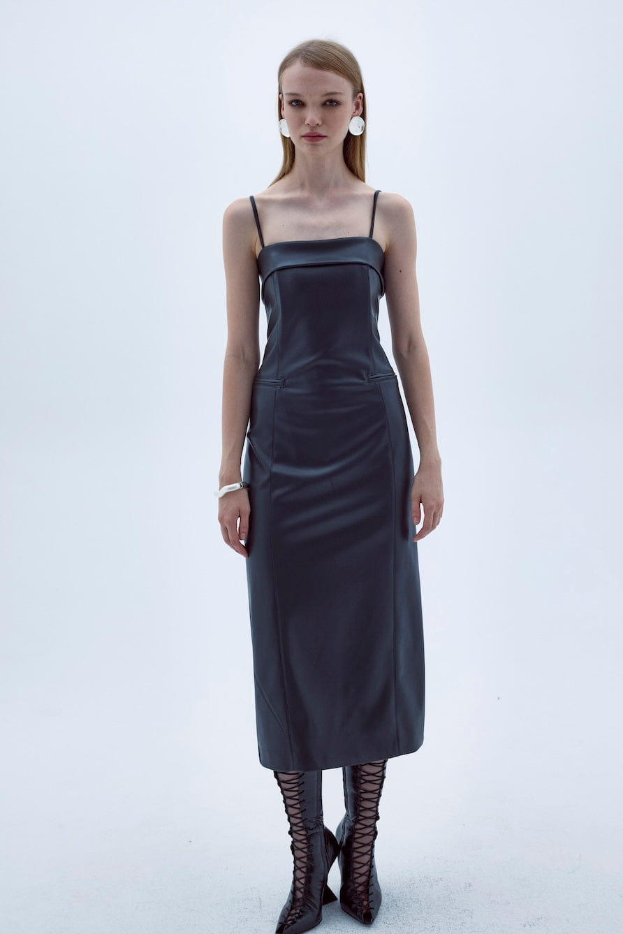 Gaia Vegan Leather Midi Dress made by Nazli Ceren