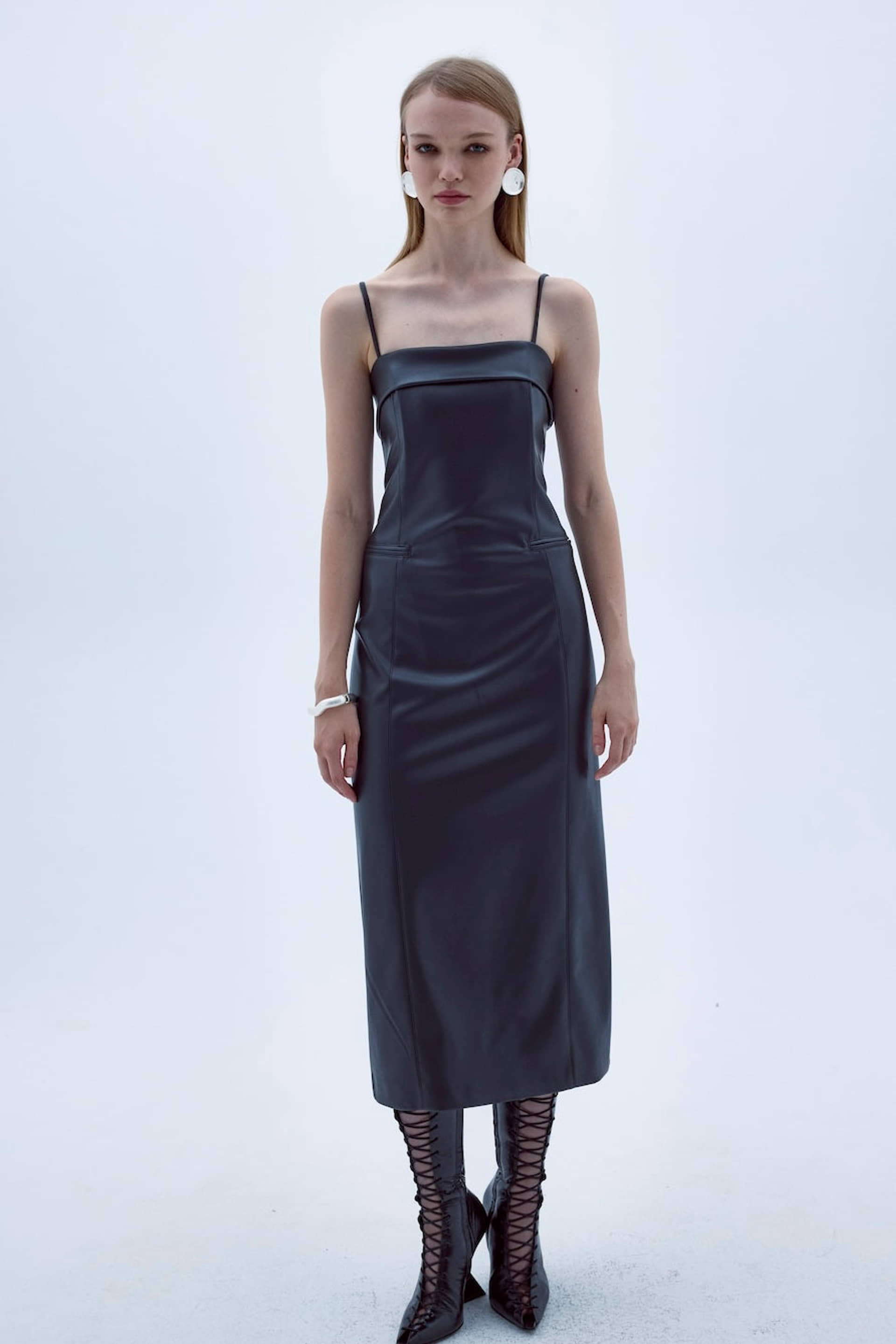 Gaia Vegan Leather Midi Dress made by Nazli Ceren