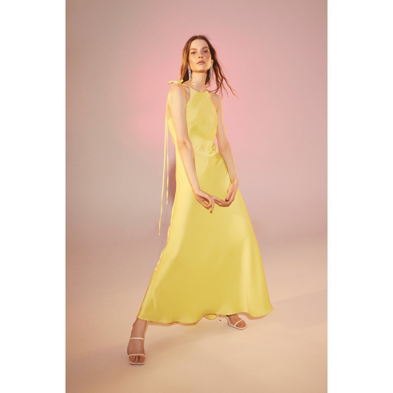 Addie Satin Long Dress in Lime Light in Green made by Nazli Ceren