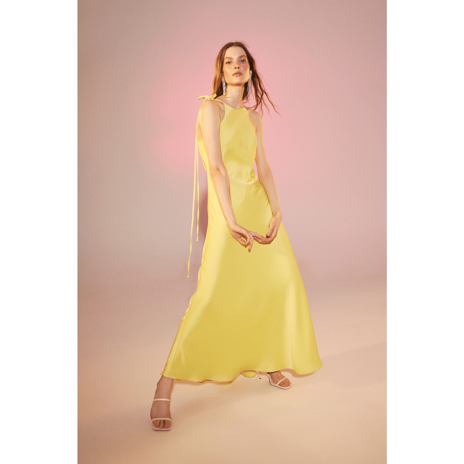 Addie Satin Long Dress in Lime Light in Green made by Nazli Ceren