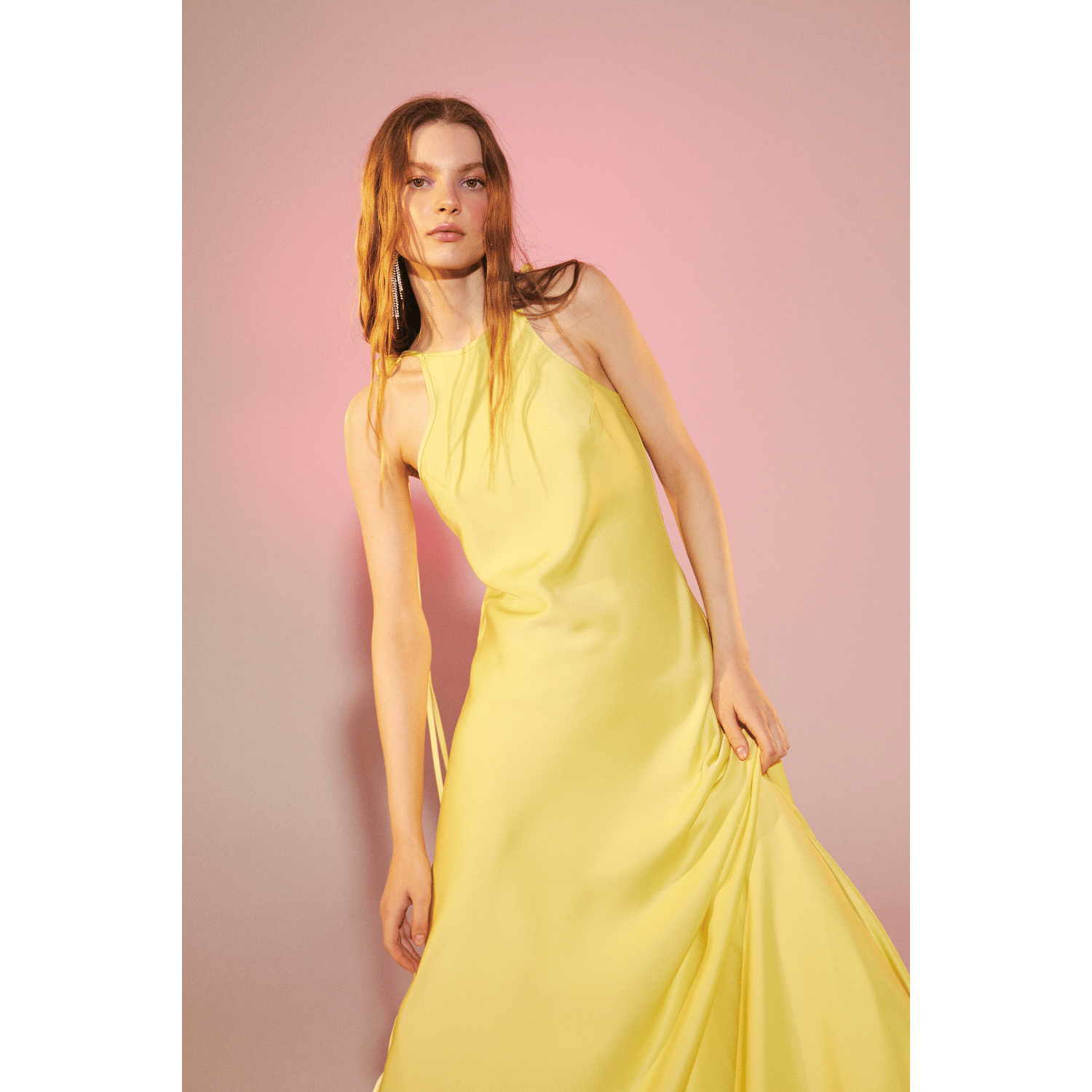 Addie Satin Long Dress in Lime Light in Green made by Nazli Ceren
