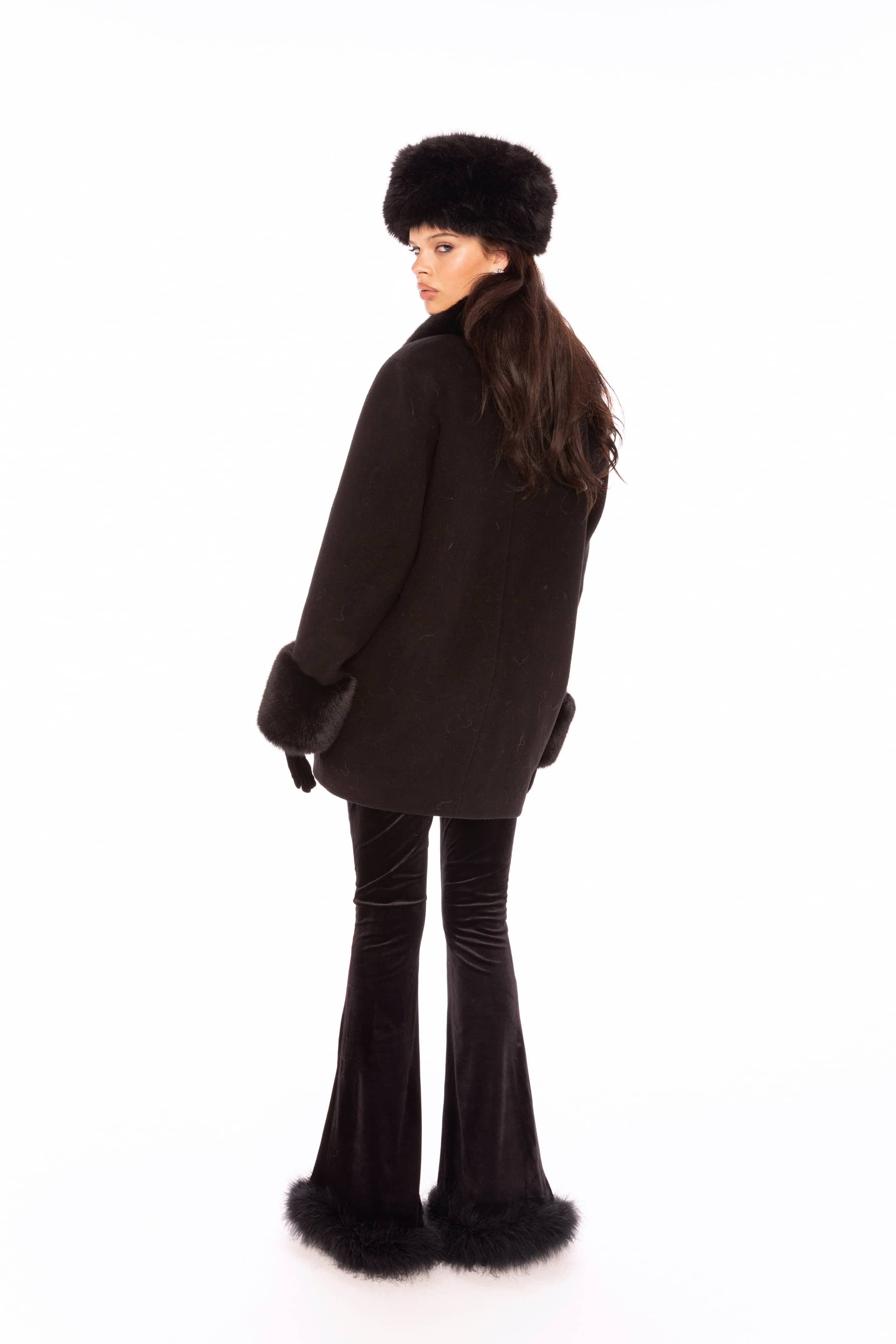 Althea Faux Fur Collar Cocoon Coat (Black) made by Nana Jacqueline