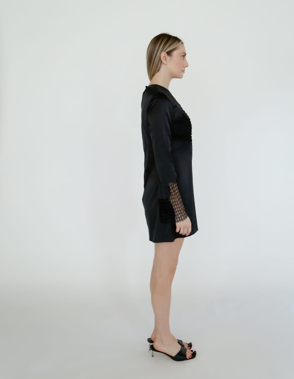 MARGOT Black Silk Mini Dress in Black made by MAET