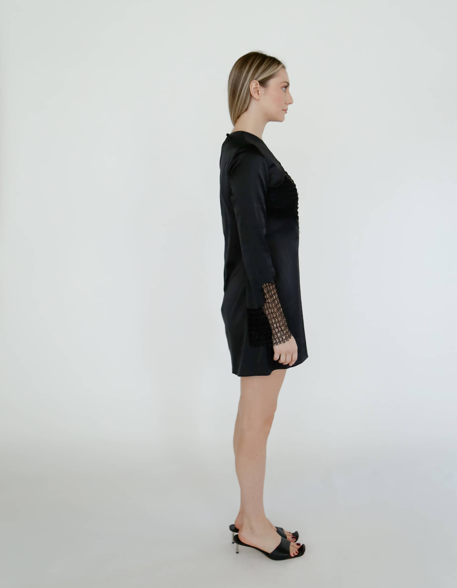 MARGOT Black Silk Mini Dress in Black made by MAET