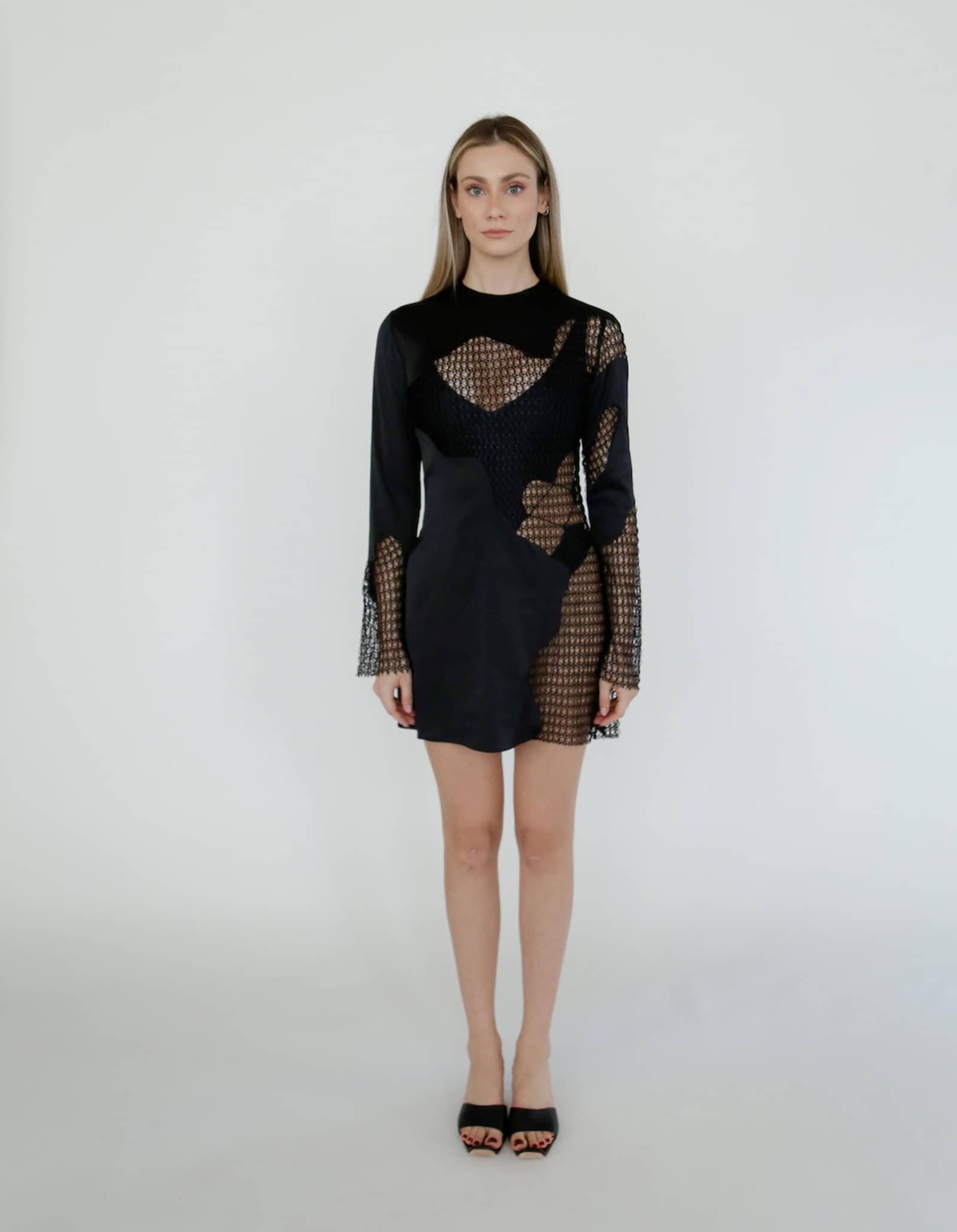 MARGOT Black Silk Mini Dress in Black made by MAET