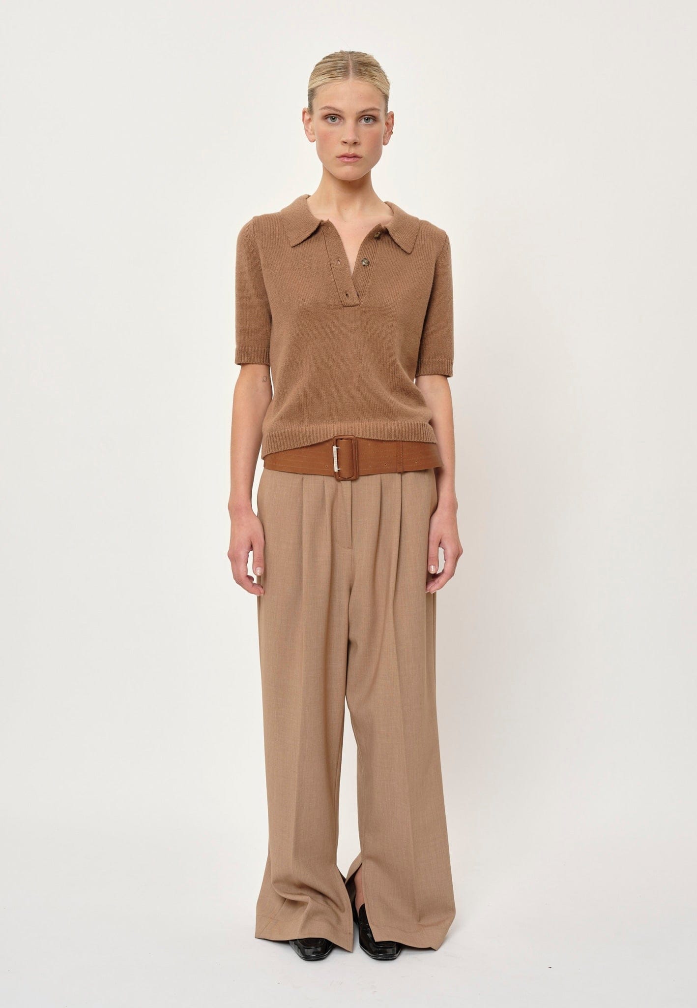 Alberto Knit Polo Blouse - Brown Sugar made by HERSKIND