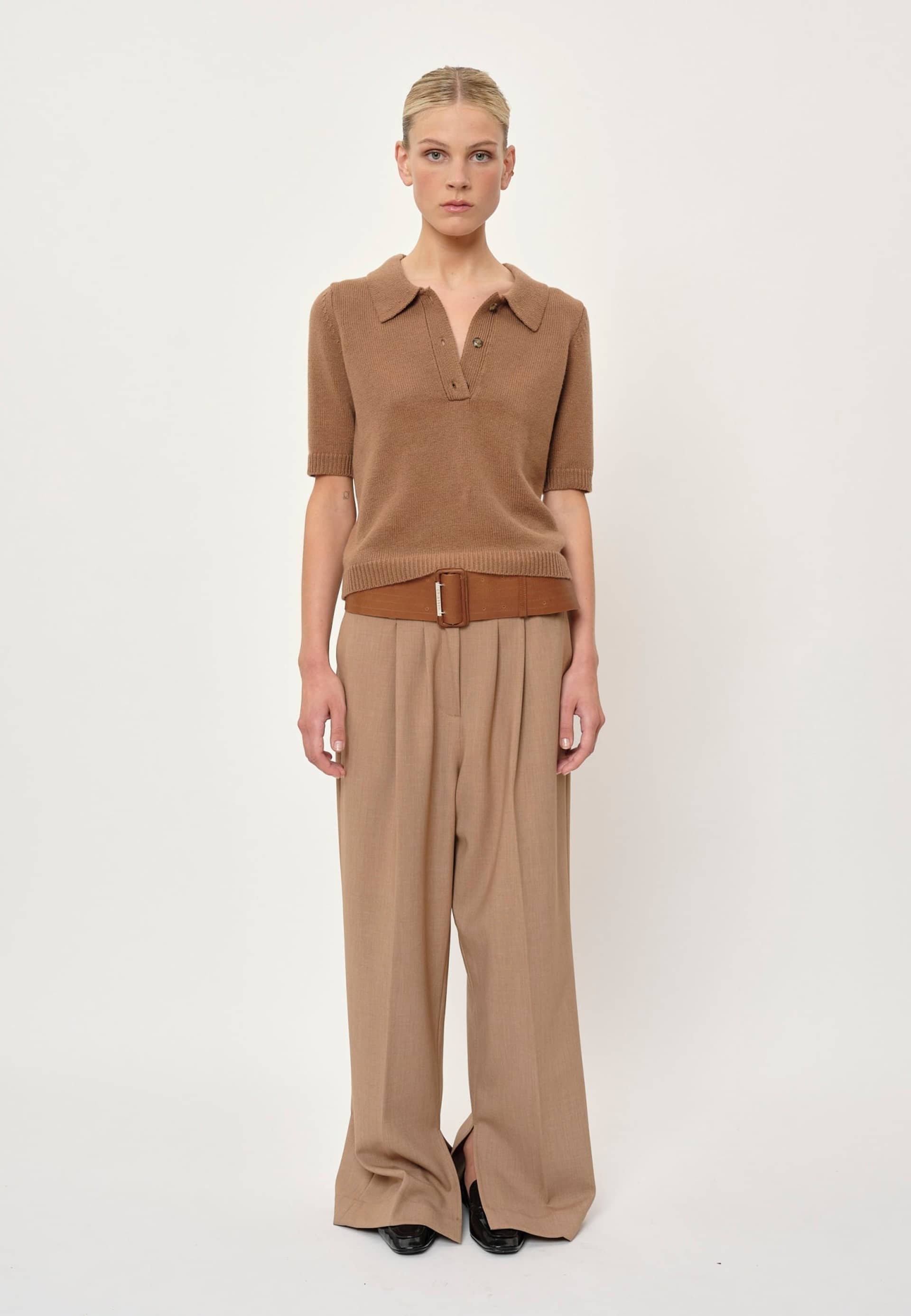 Alberto Knit Polo Blouse - Brown Sugar made by HERSKIND