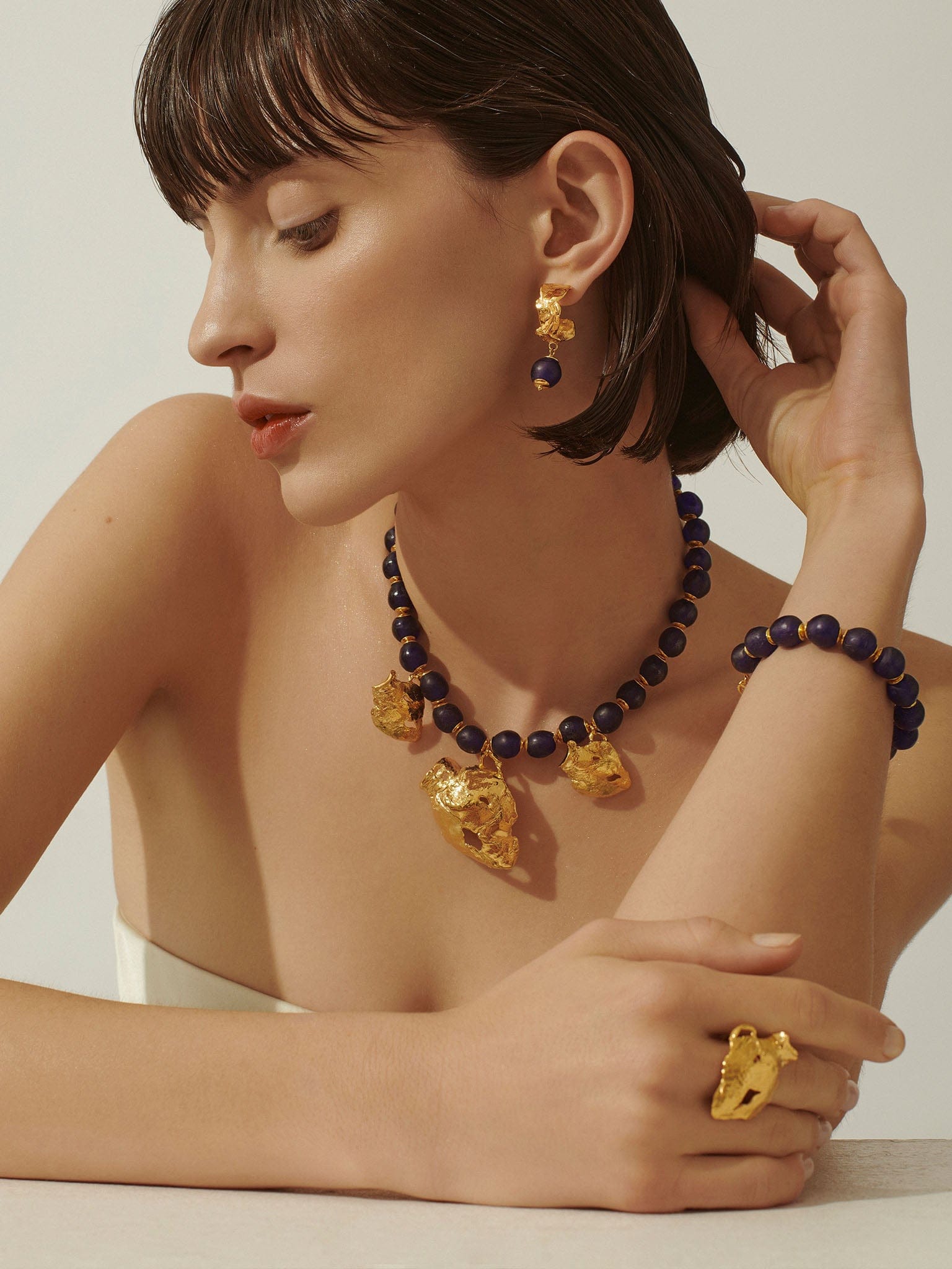 Vacation Deep Blue Hoop Earrings Gold made by Eva Remenyi