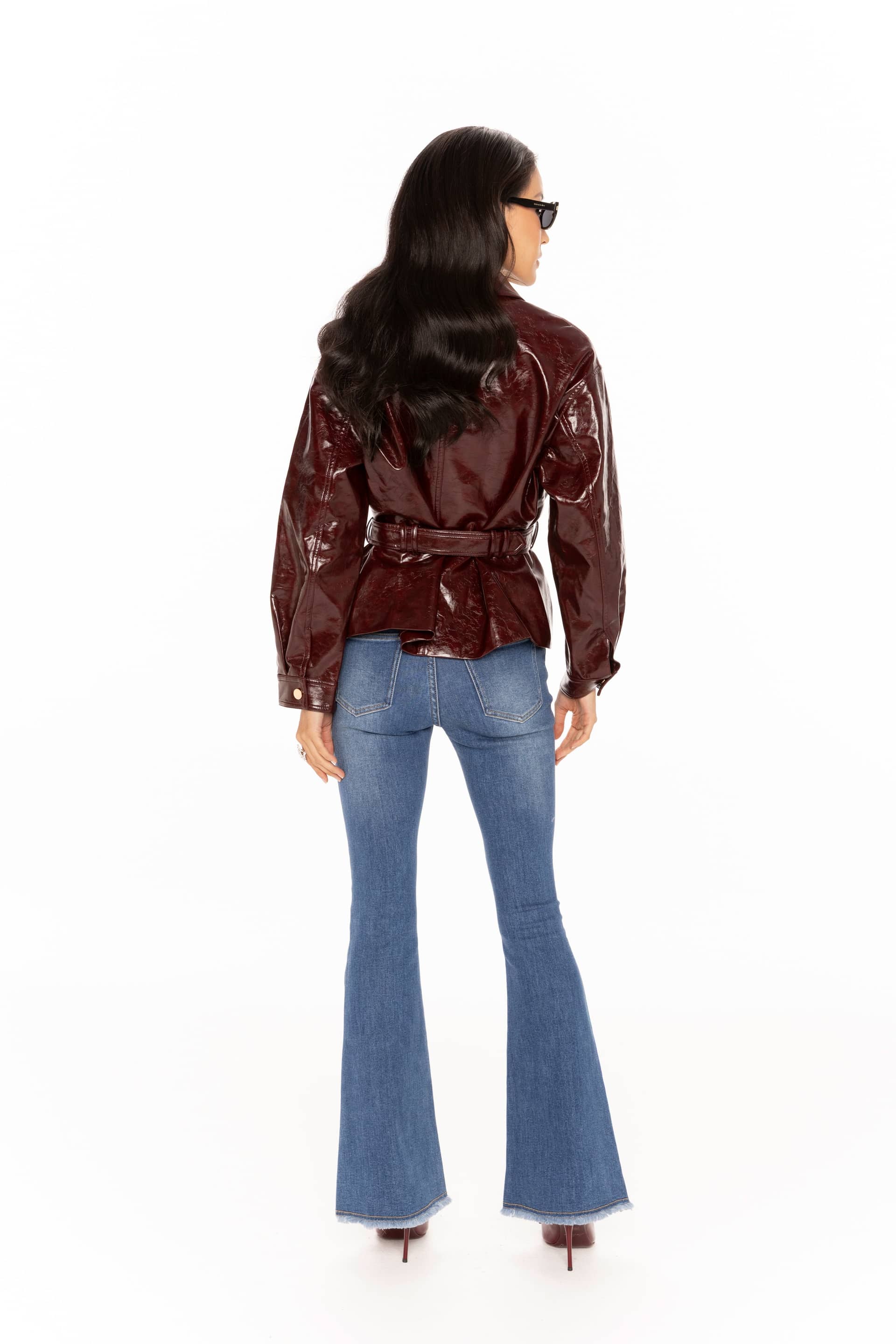 Isabella Vegan Leather Jacket (Claret) made by Nana Jacqueline