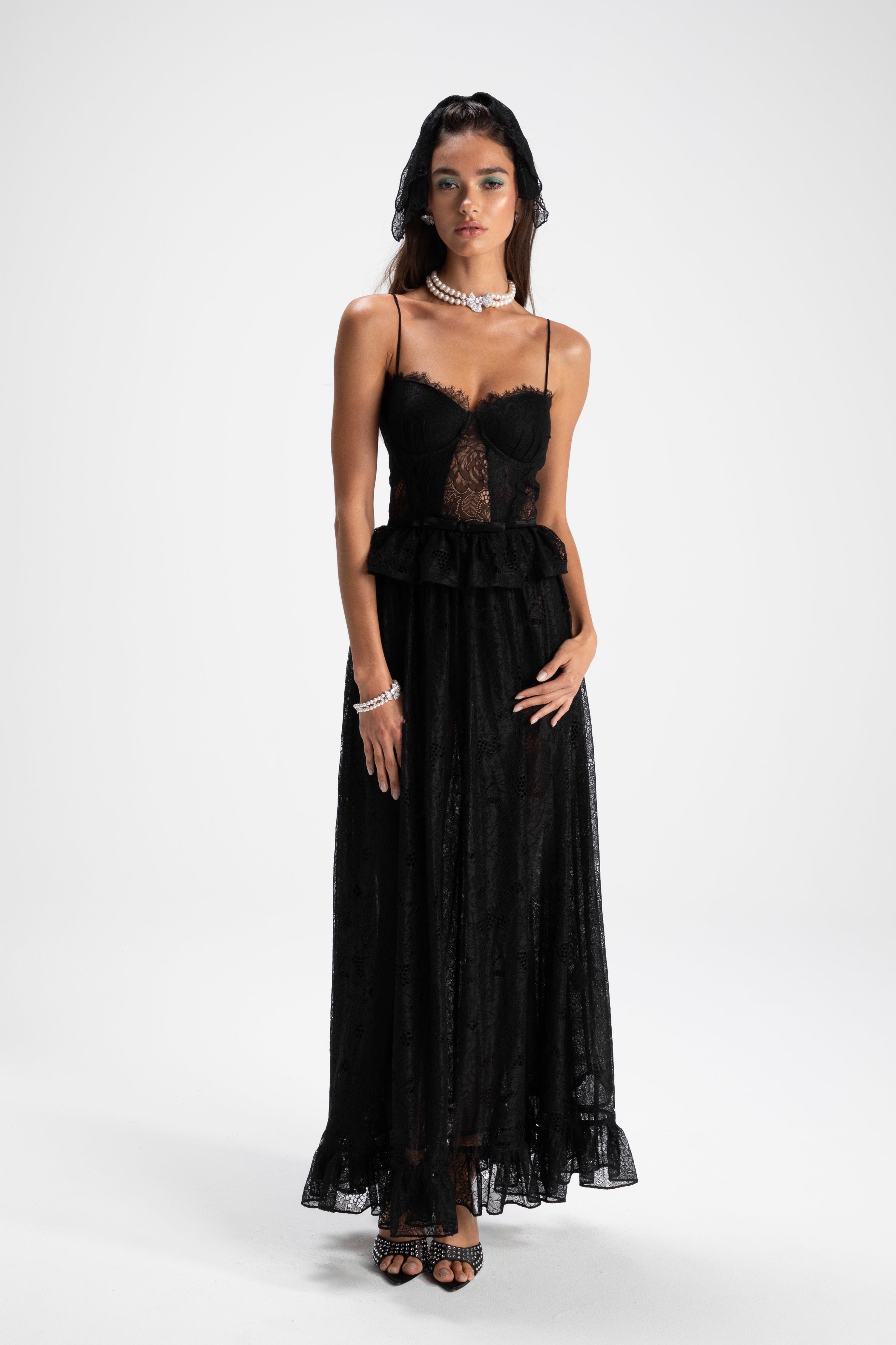 Adriana Lace Dress in Black made by Nana Jacqueline