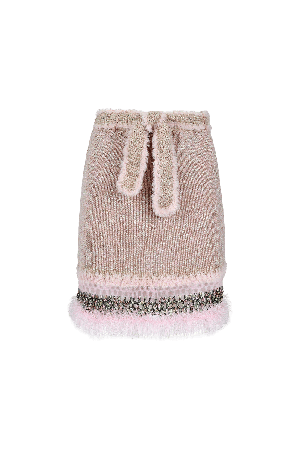 Rococo Baby Pink Handmade Knit Midi Skirt in Pink made by ANDREEVA
