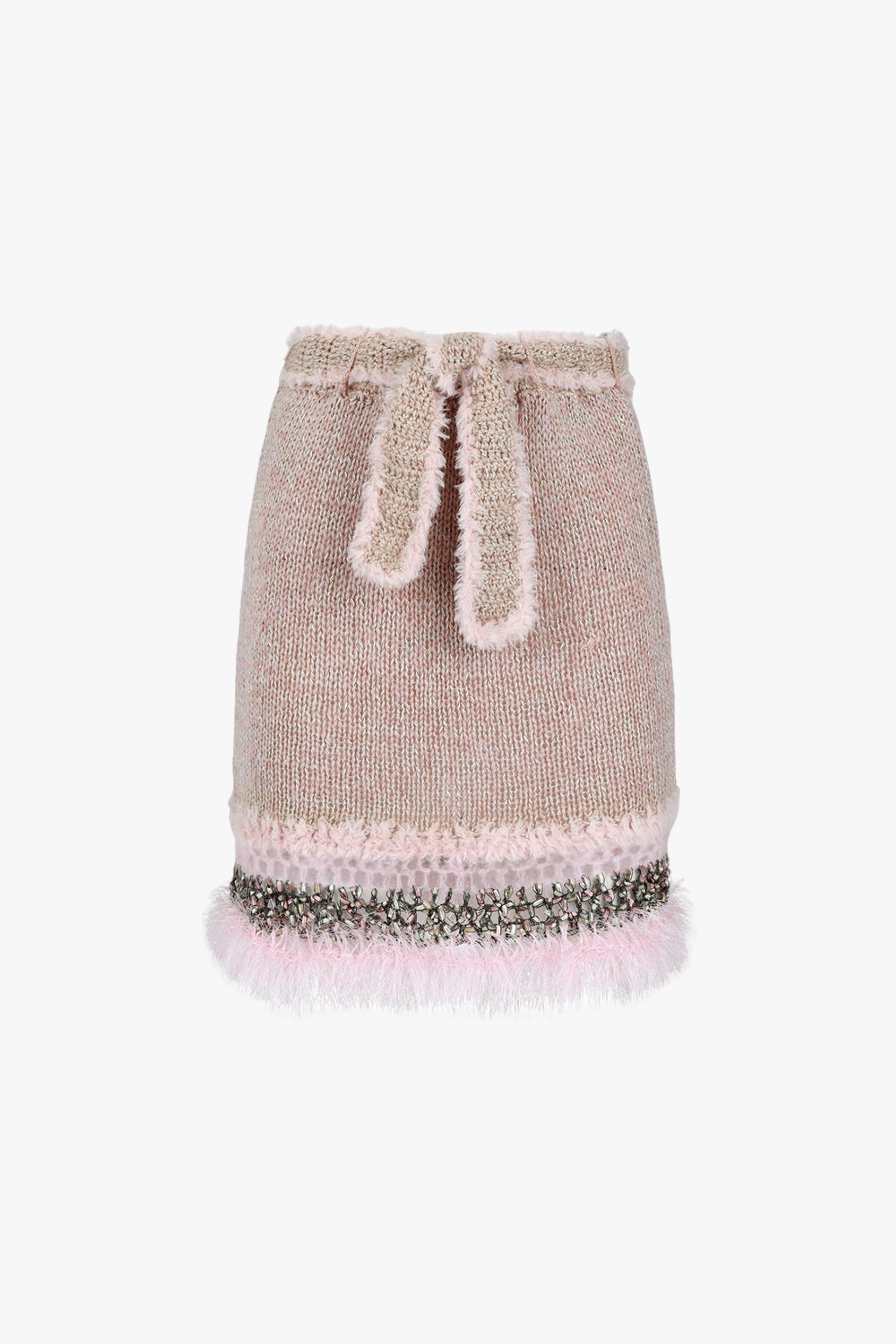 Rococo Baby Pink Handmade Knit Midi Skirt in Pink made by ANDREEVA