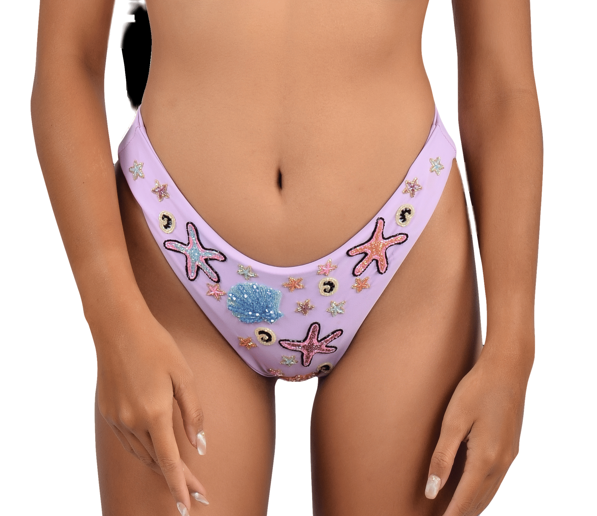 Quinn Embellished Slip On Lilac Bikini Bottoms made by Oceanus Swimwear