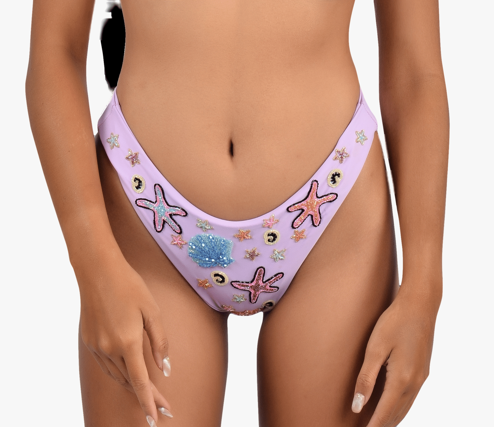 Quinn Embellished Slip On Lilac Bikini Bottoms made by Oceanus Swimwear