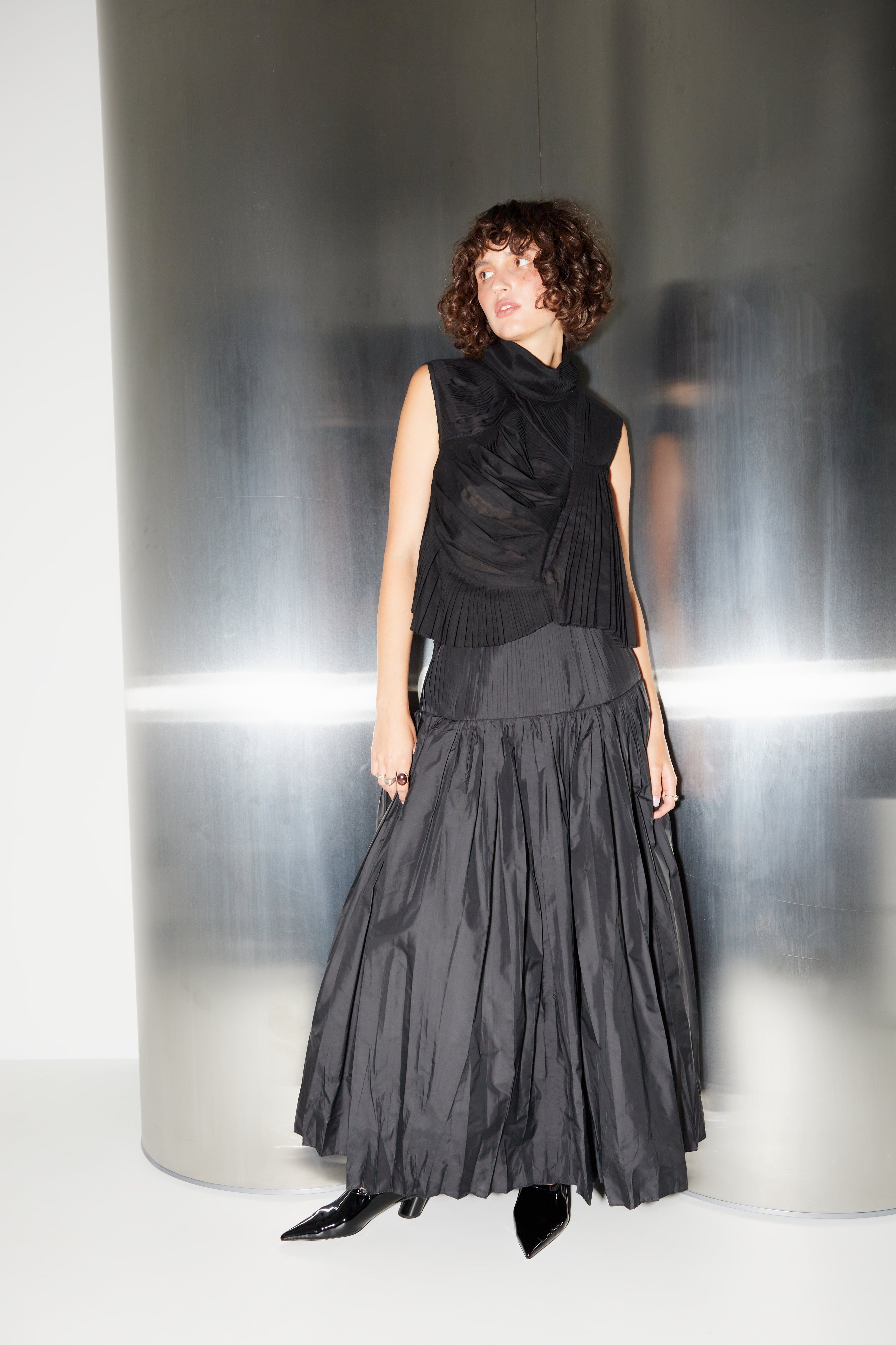 Hand-pleated A-line midi SKIRT made by Tamar Keburia