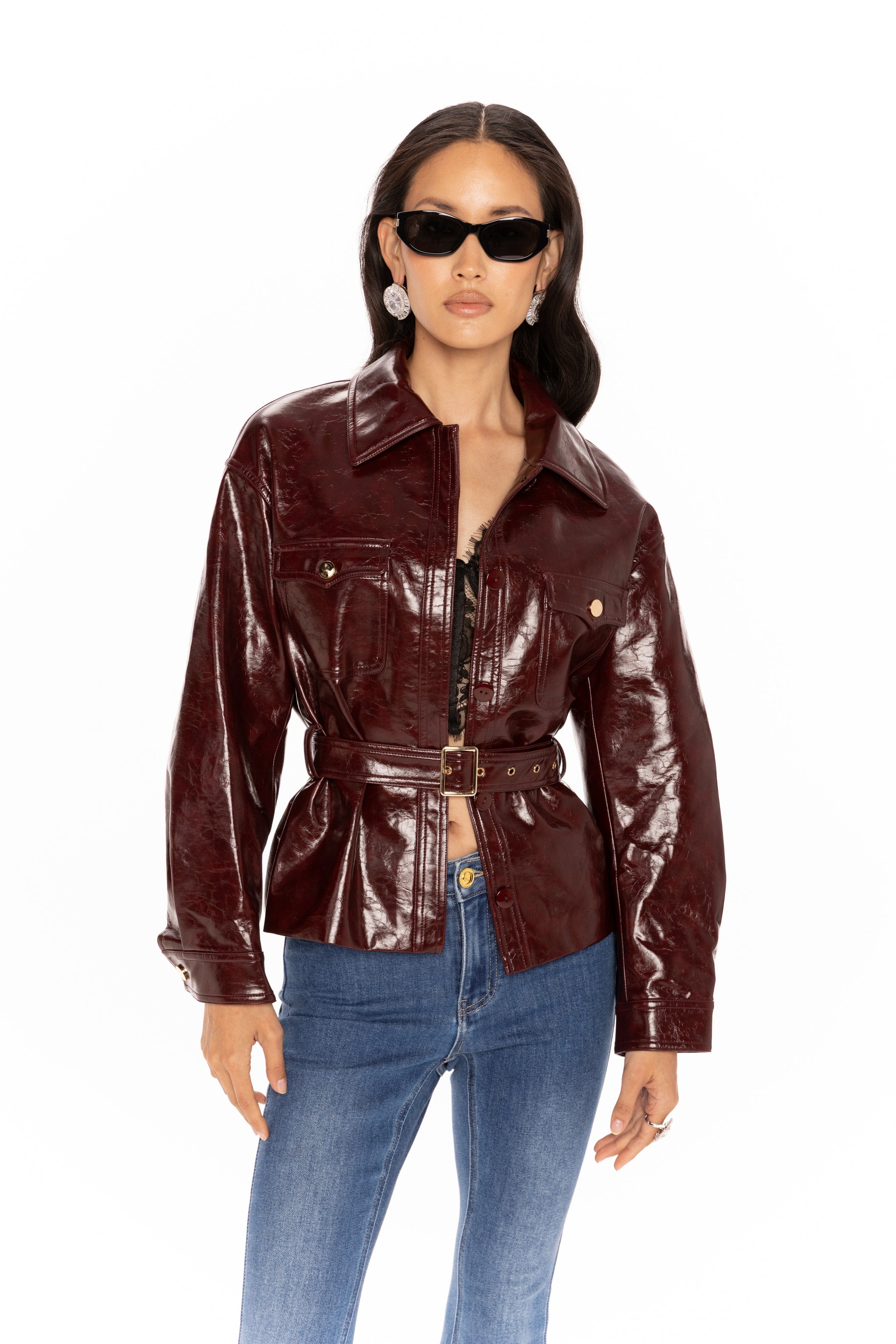 Isabella Vegan Leather Jacket (Claret) made by Nana Jacqueline