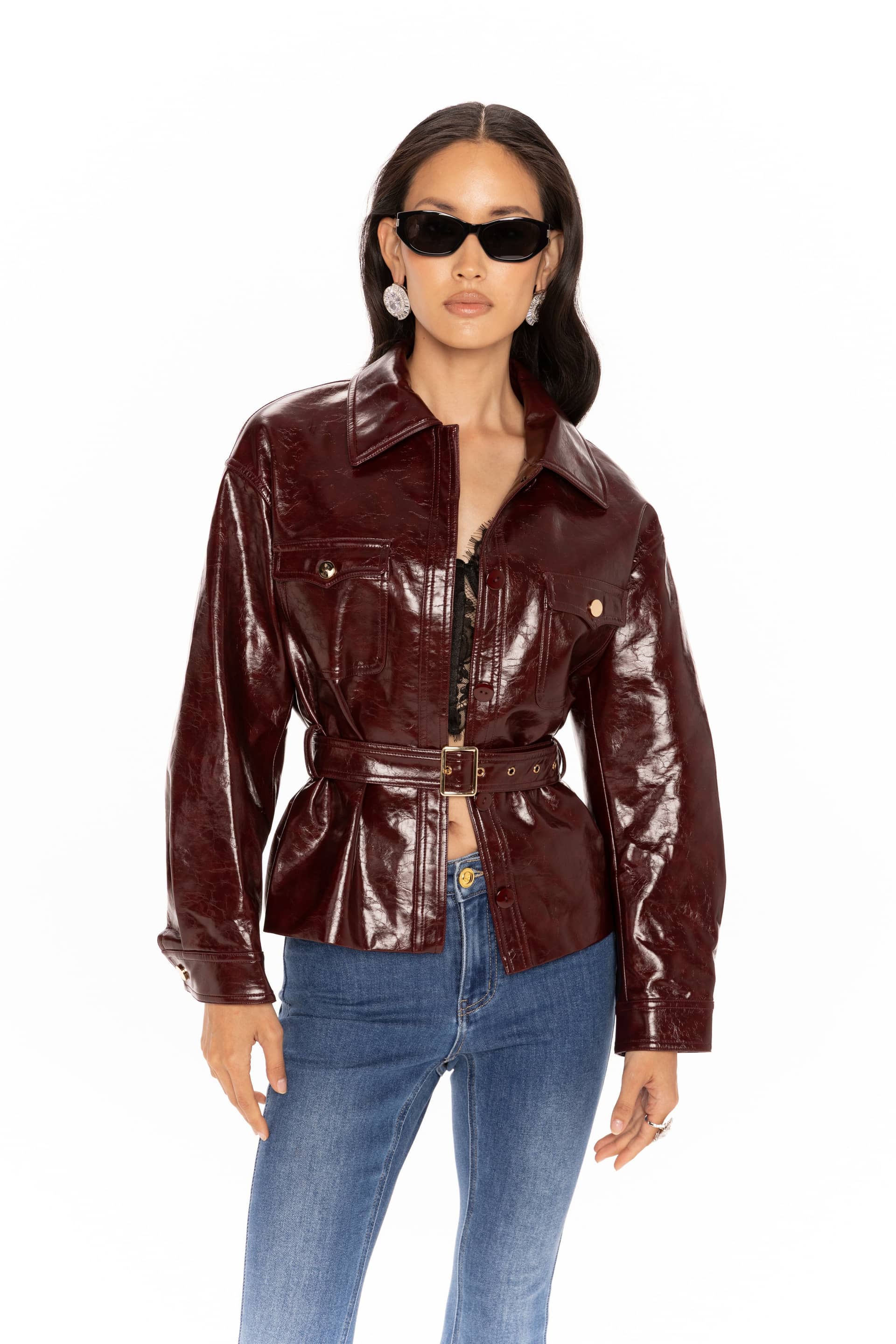 Isabella Vegan Leather Jacket (Claret) made by Nana Jacqueline
