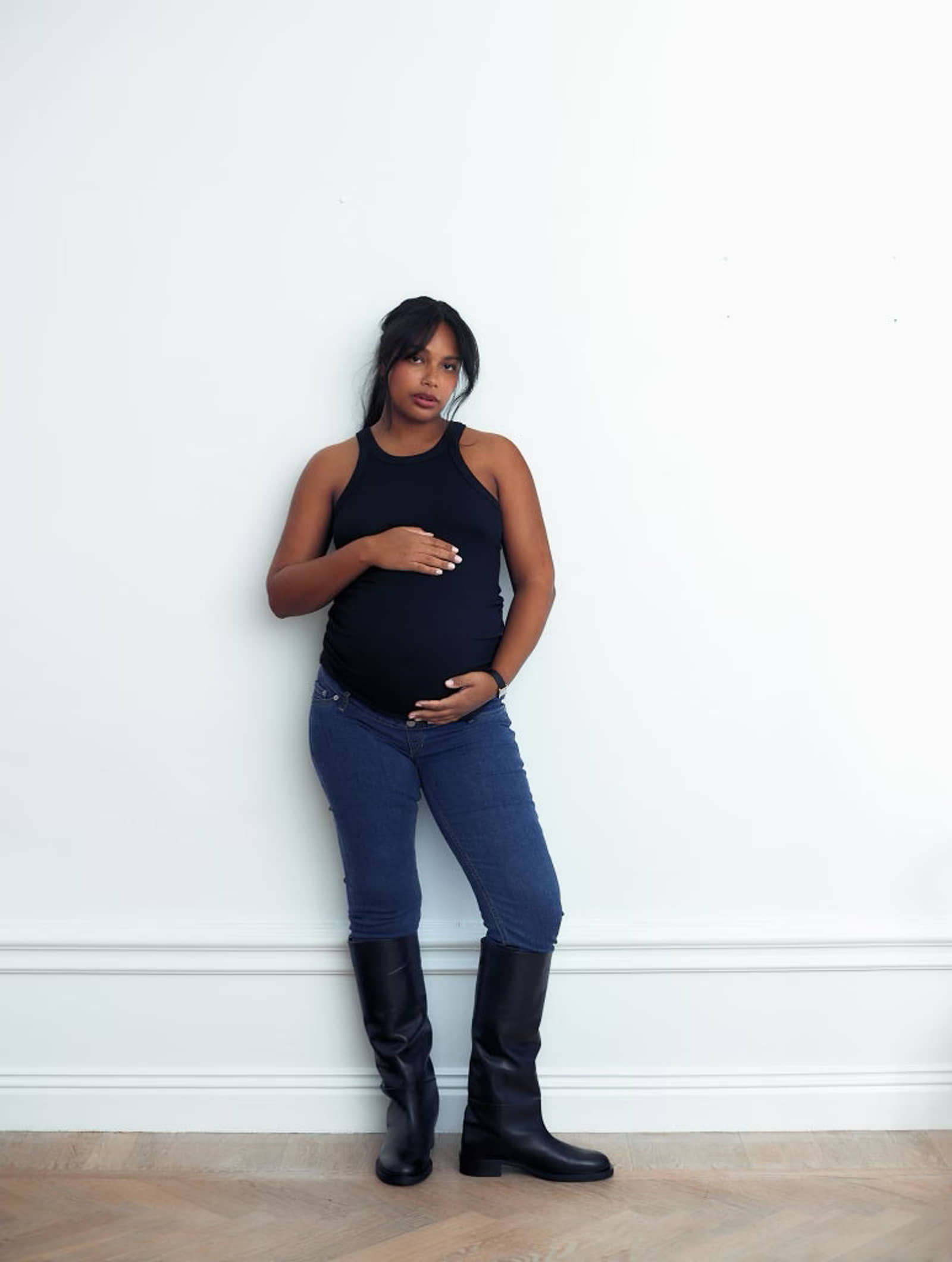 Ribbed Pregnancy Tank (Black/White/Grey Melange) made by Ilouity