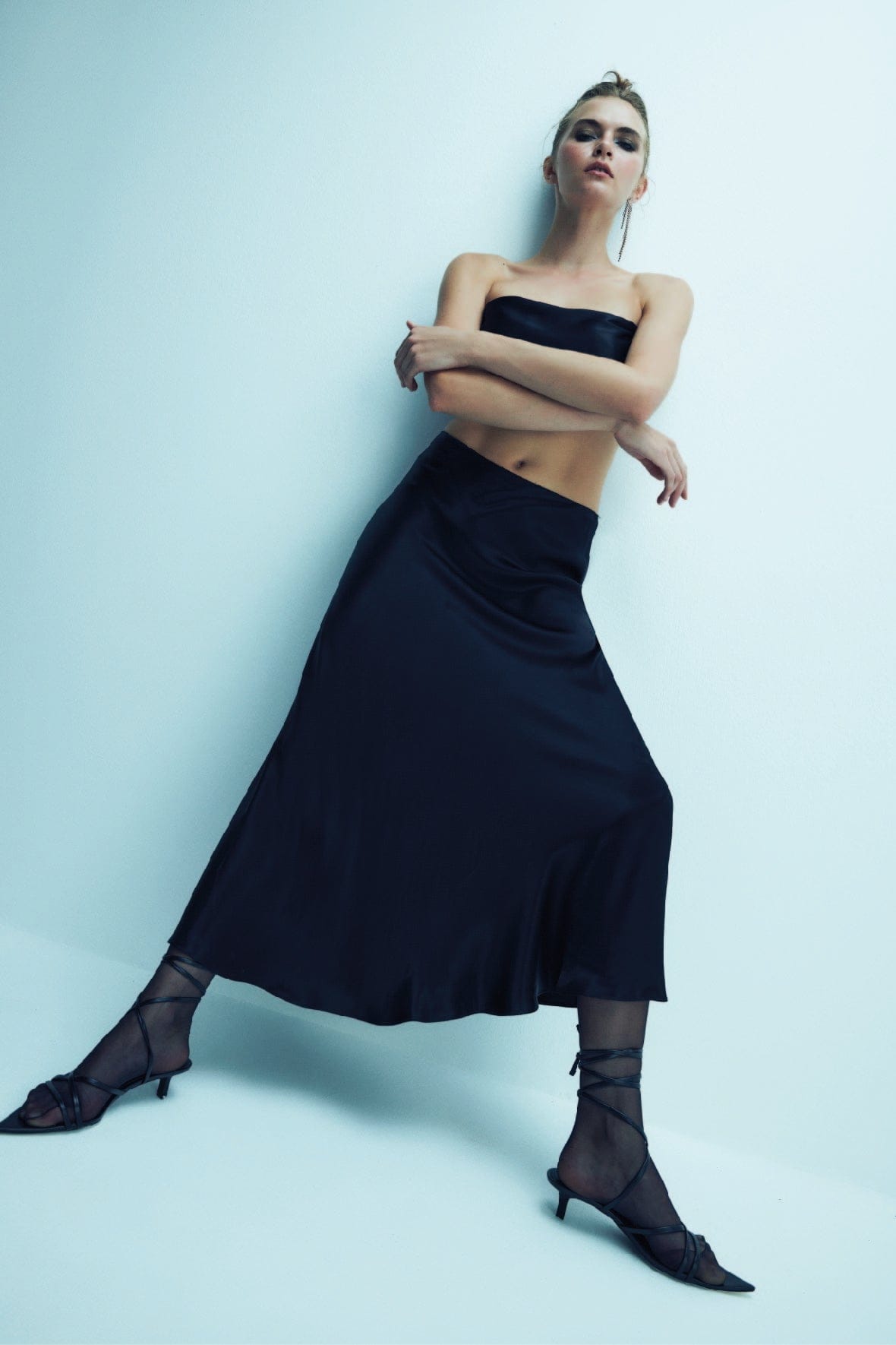 Lia Satin Maxi Skirt in Black made by Nazli Ceren