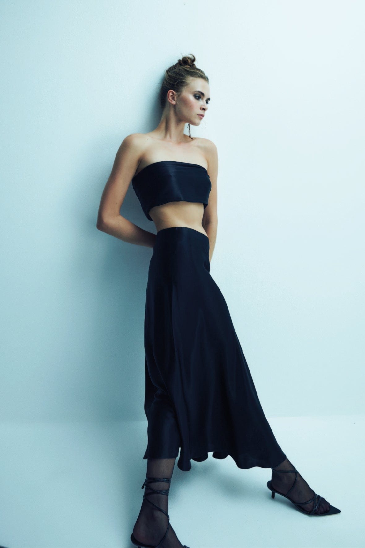 Lia Satin Maxi Skirt in Black made by Nazli Ceren