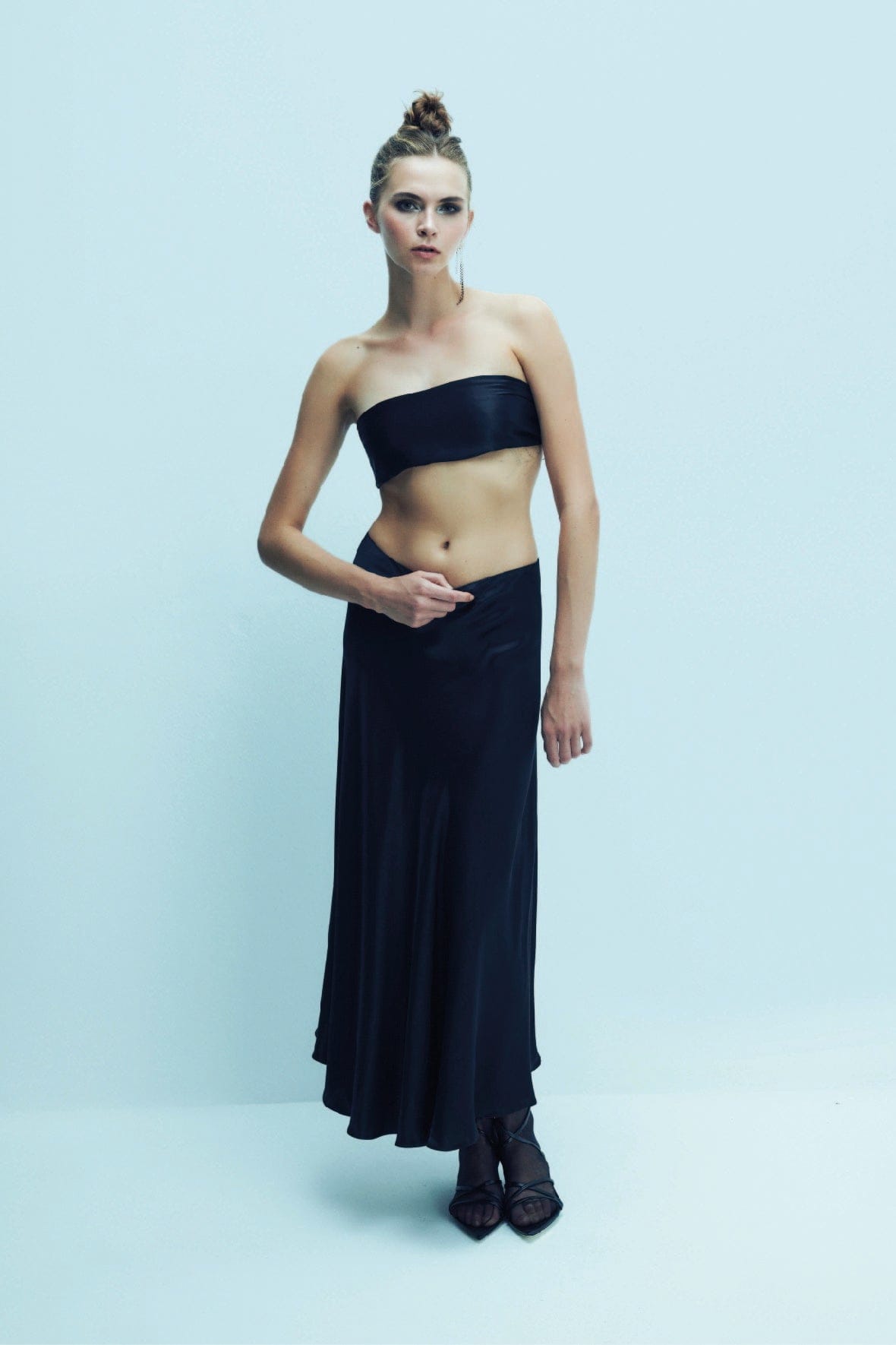 Lia Satin Maxi Skirt in Black made by Nazli Ceren