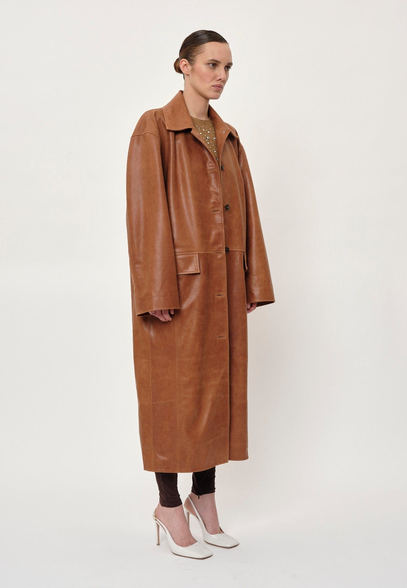 Halston Leather Coat - Cognac made by HERSKIND