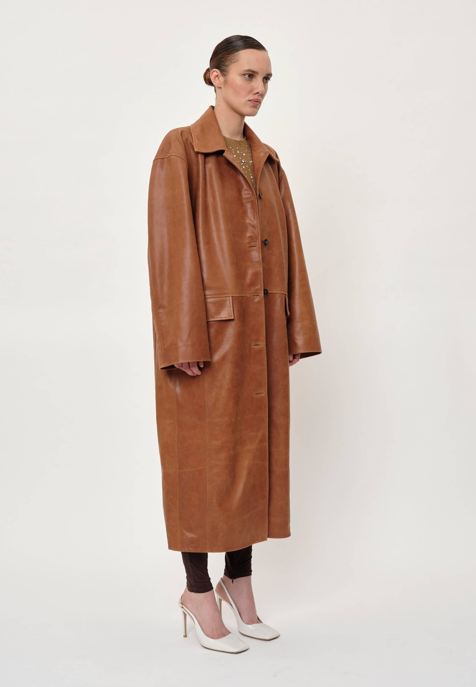 Halston Leather Coat - Cognac made by HERSKIND