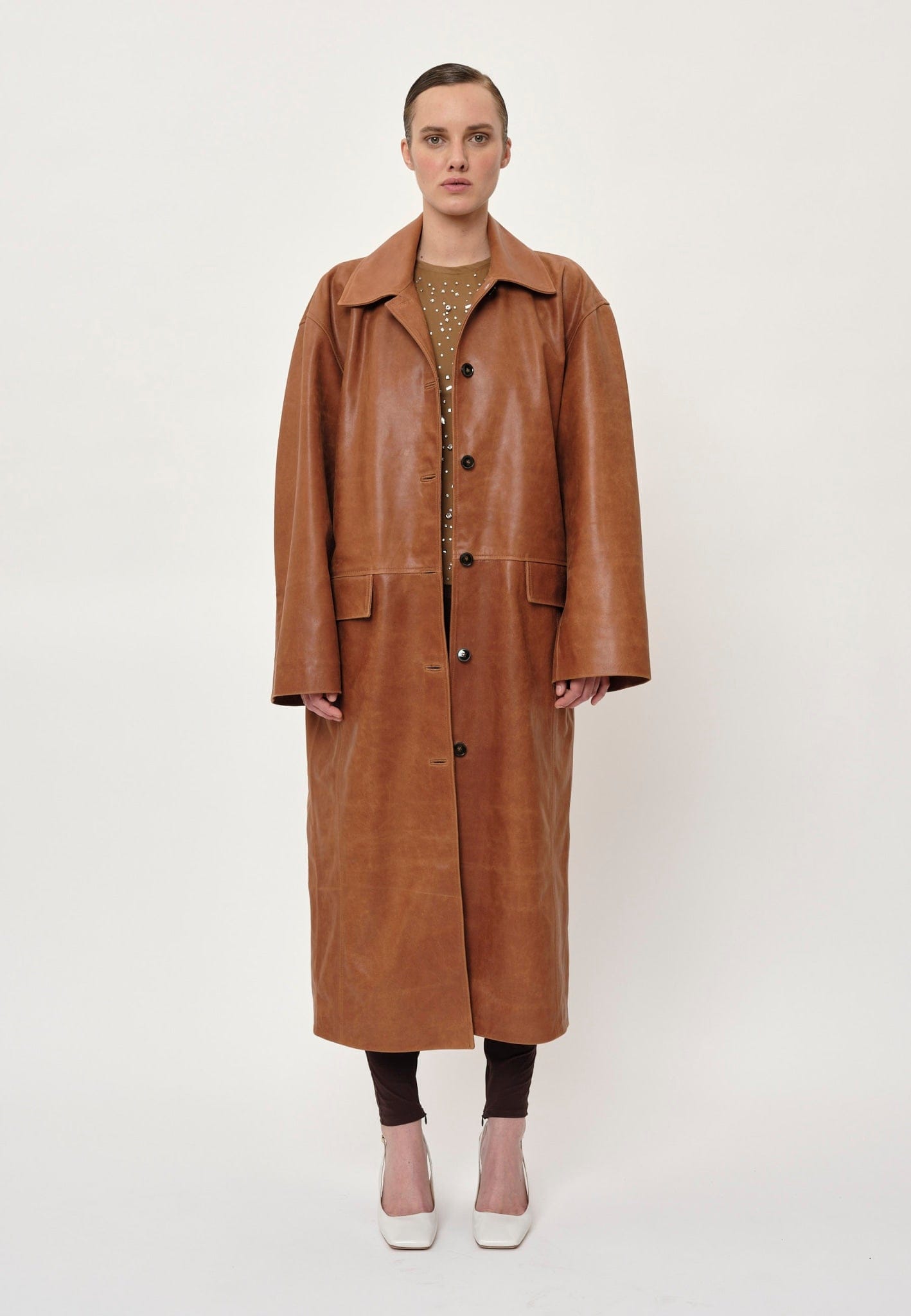Halston Leather Coat - Cognac made by HERSKIND