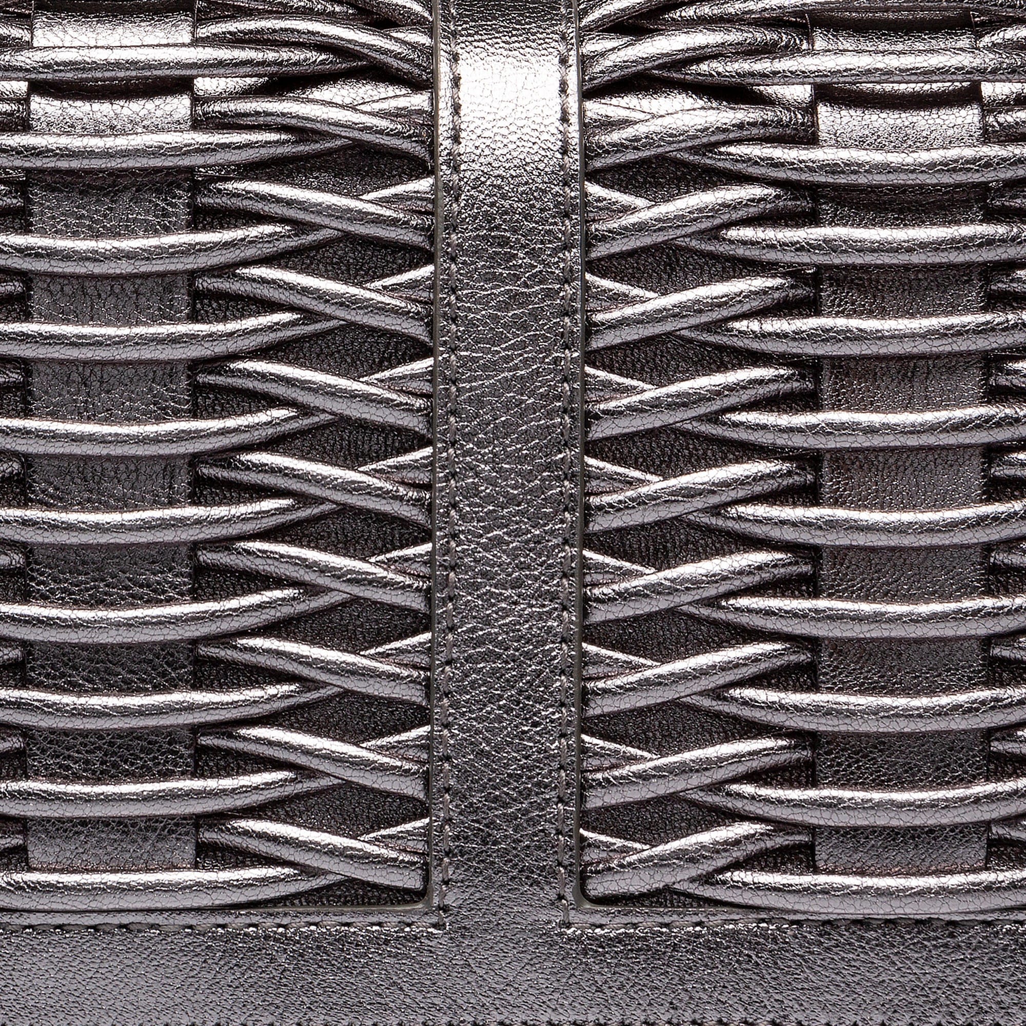 Lea pewter metallic braided clutch made by Yliana Yepez