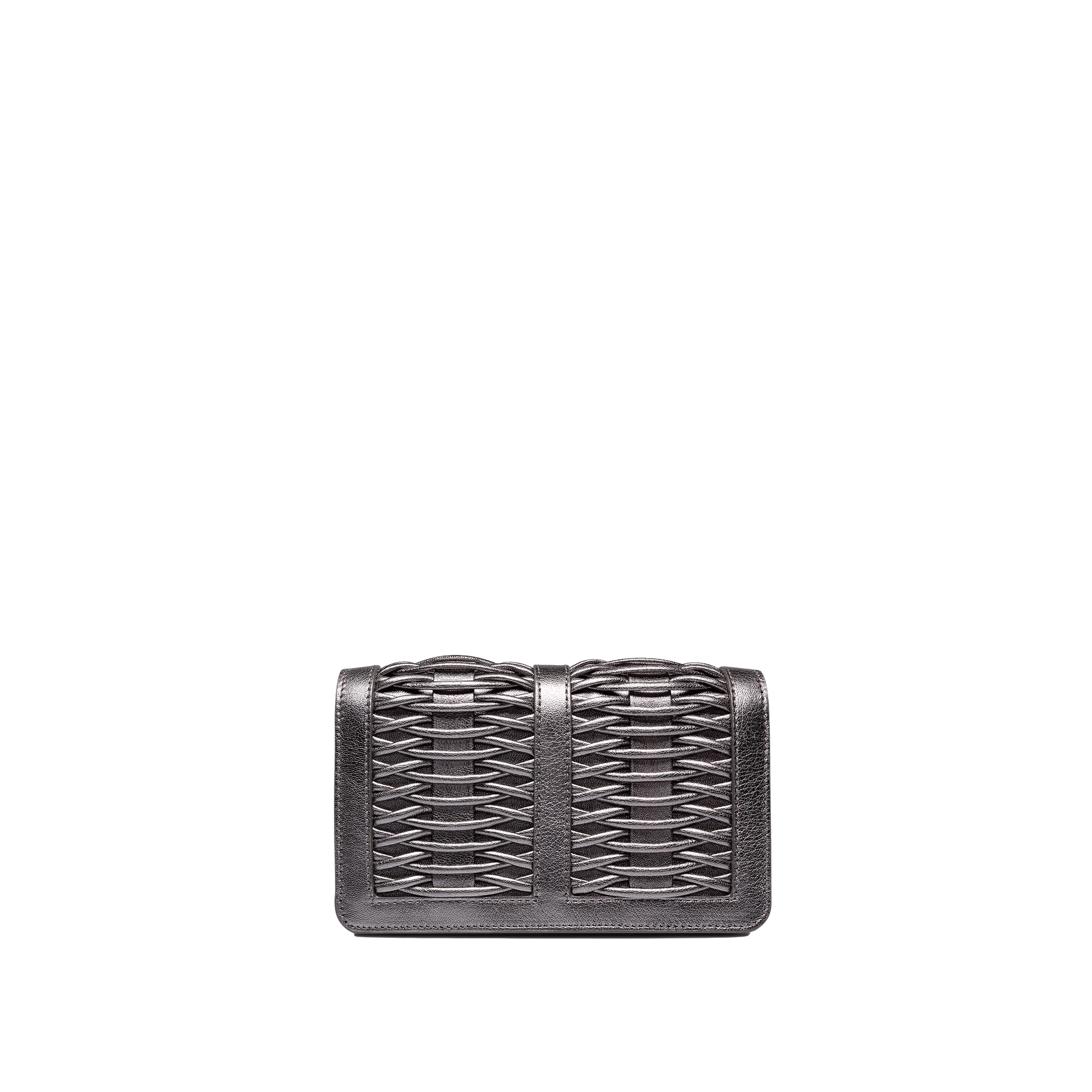 Lea pewter metallic braided clutch made by Yliana Yepez