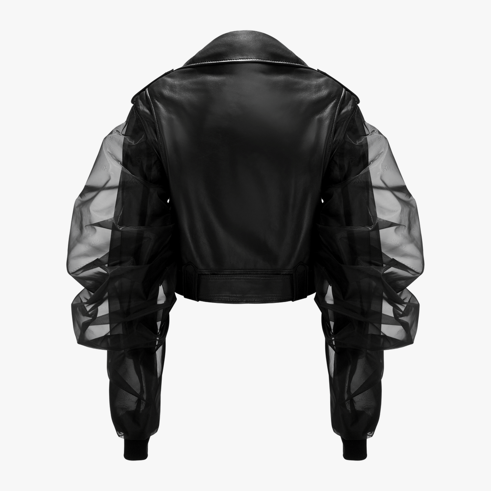 Cropped Leather Jacket With Silk Organza Sleeves made by YAVORSKA