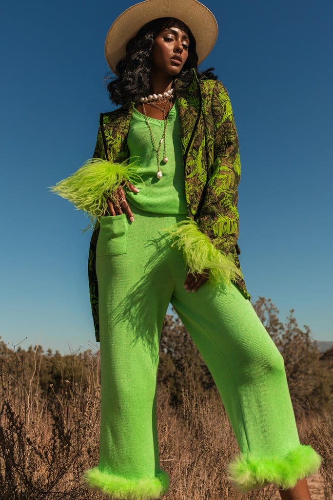 Mint knit pants with feather details made by ANDREEVA