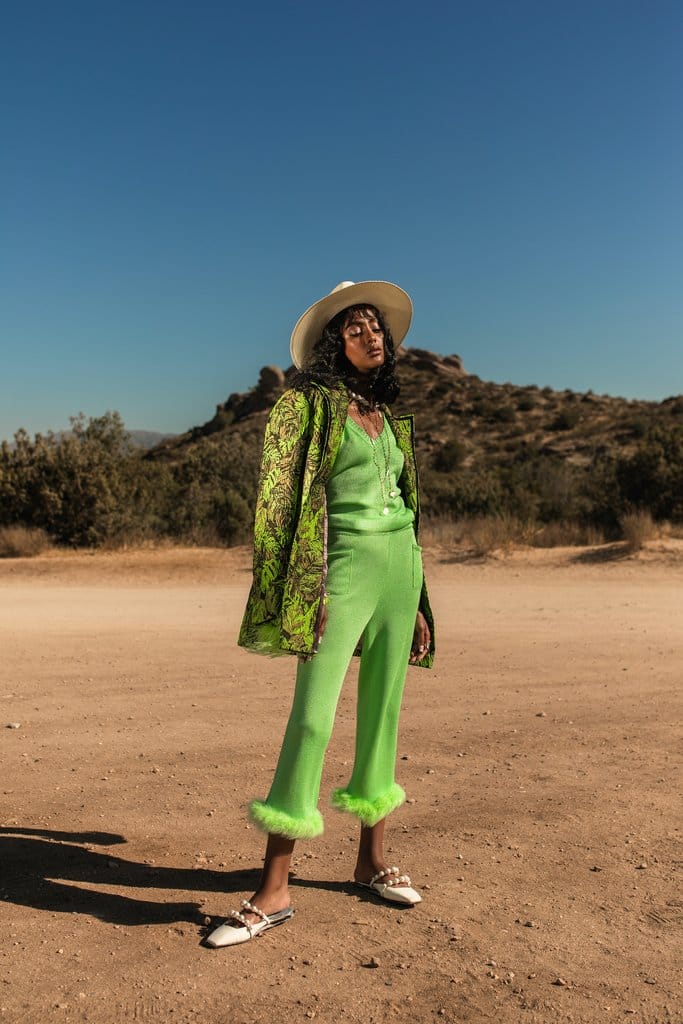 Mint knit pants with feather details made by ANDREEVA