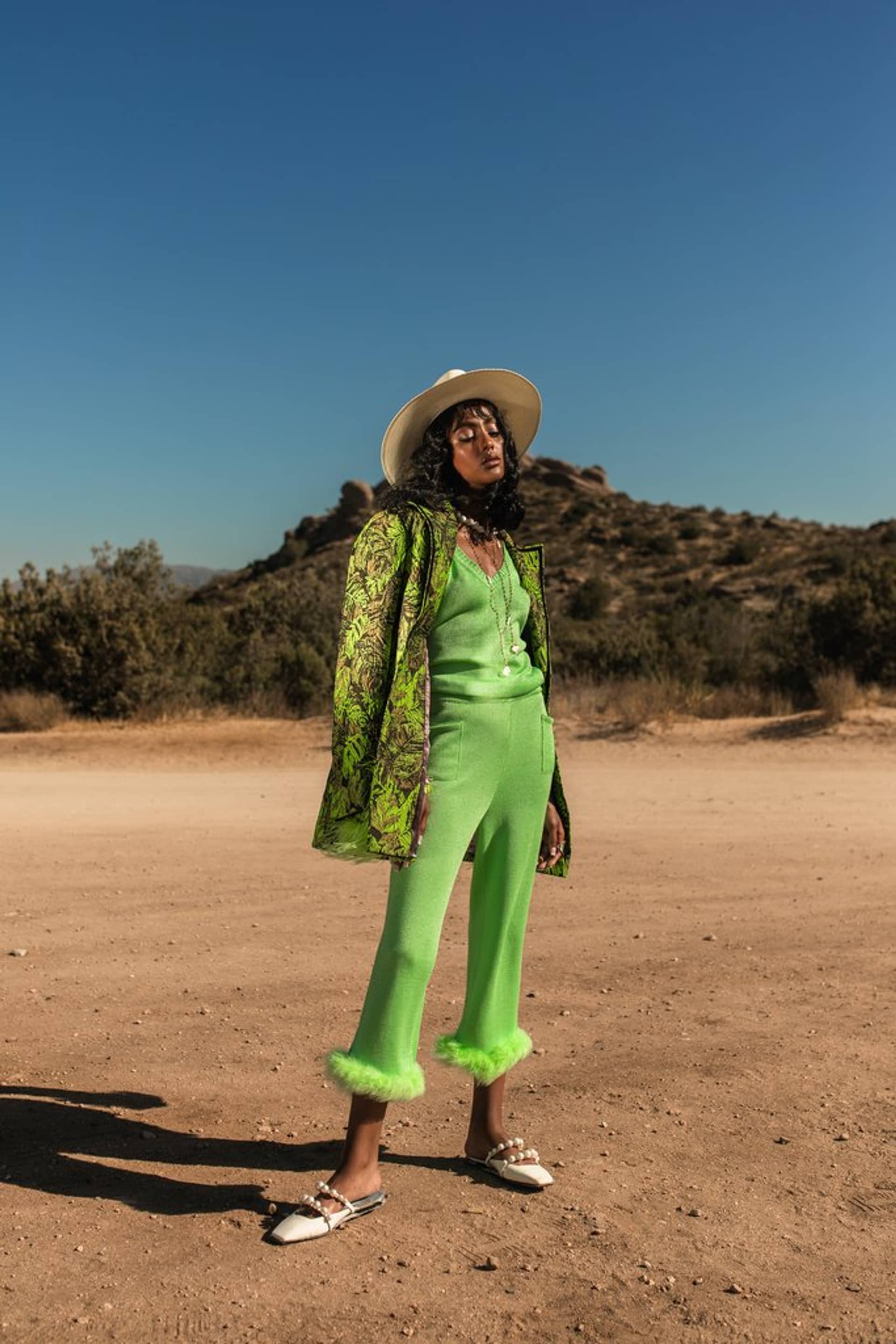 Mint knit pants with feather details made by ANDREEVA