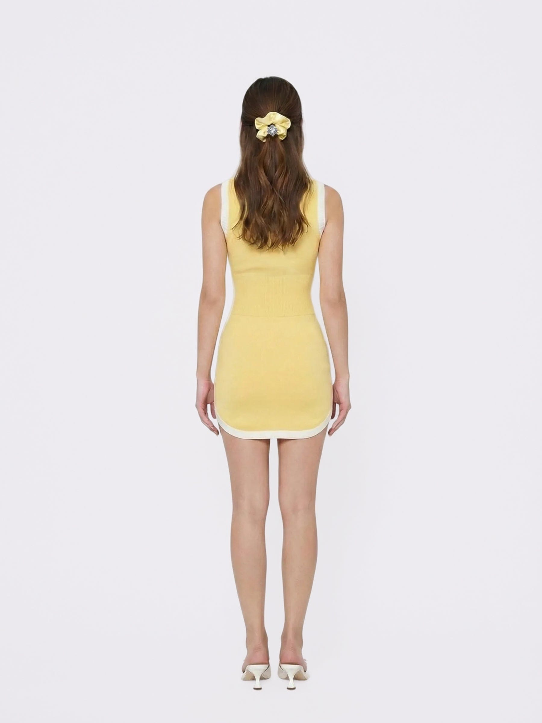 Wilhelmina Contrast-Trim Knit Yellow Mini Dress made by Nana Jacqueline