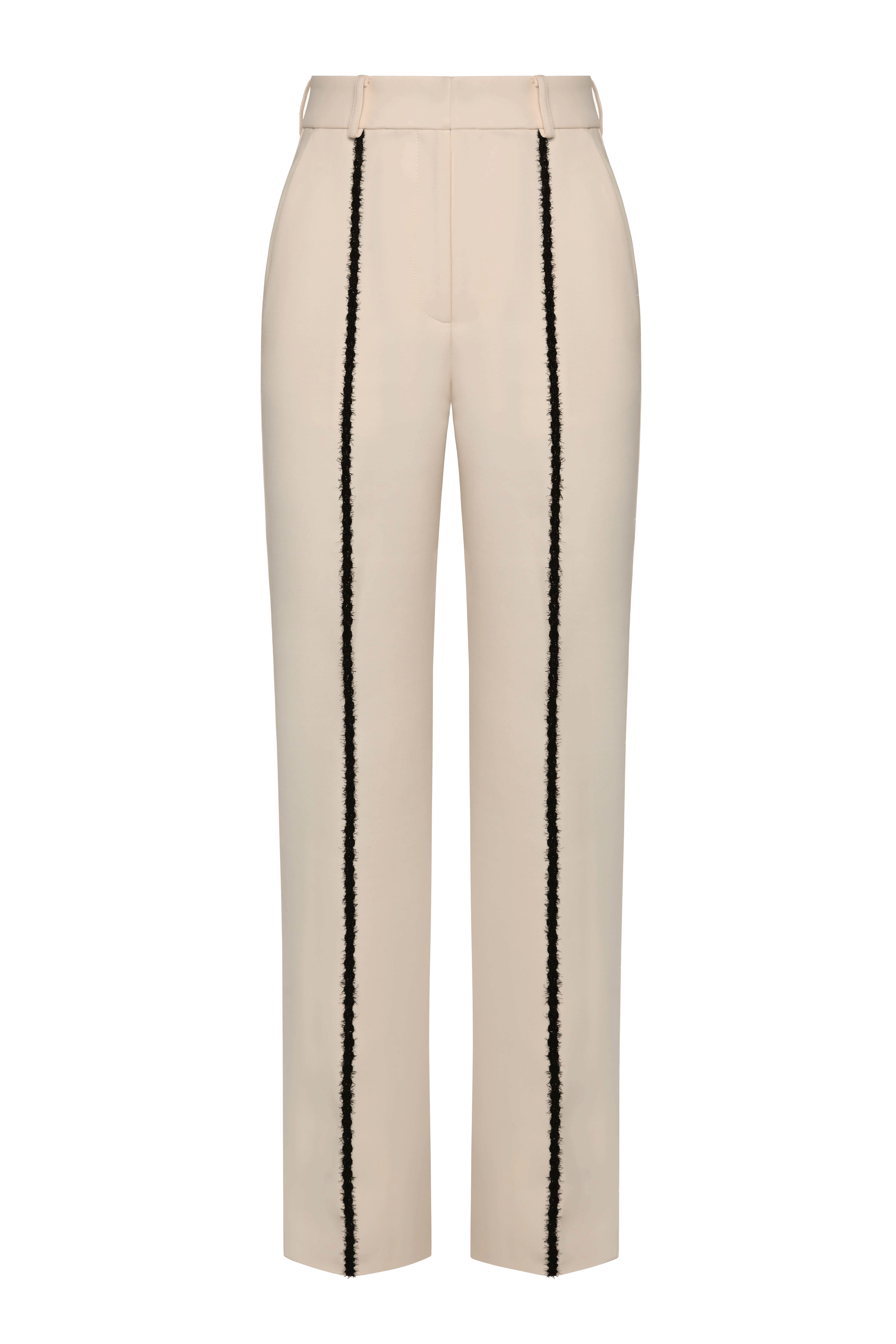 Fuzzy details straight leg trousers made by Maria Kokhia