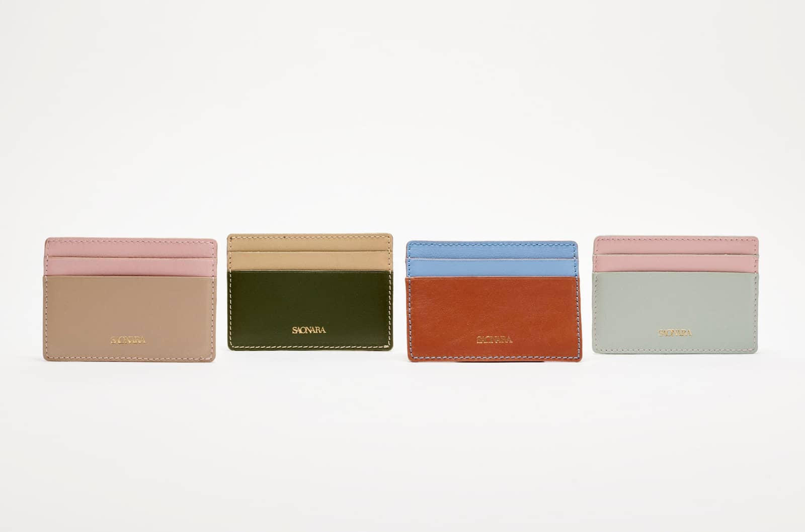 SAONARA JADE/PEONY LEATHER CARD HOLDER made by Saonara